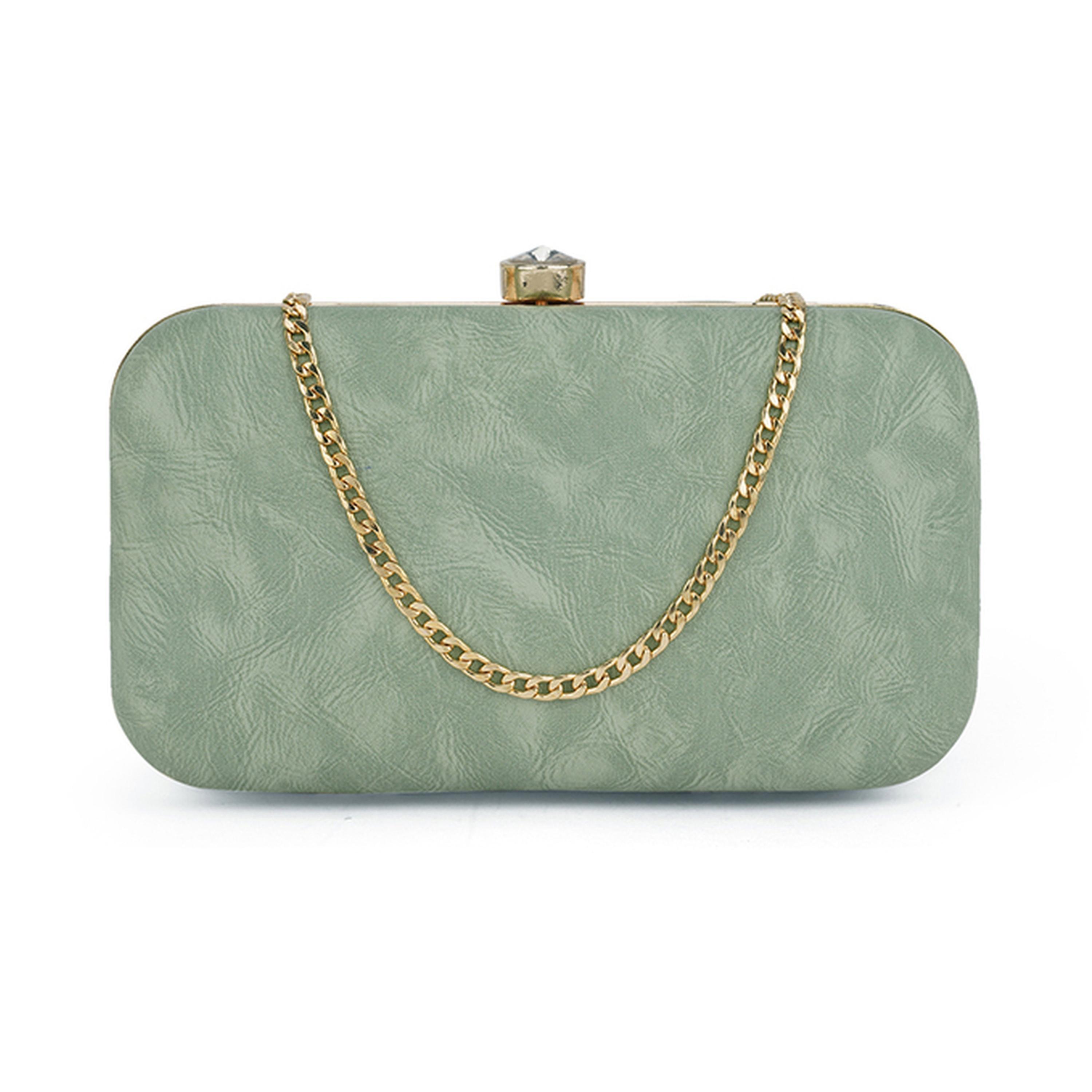 شنطة كلتش خضراء بارزة الملمس بحزام سلسلة قابل للفصل-women-bagsandwallets-handbags-image-1