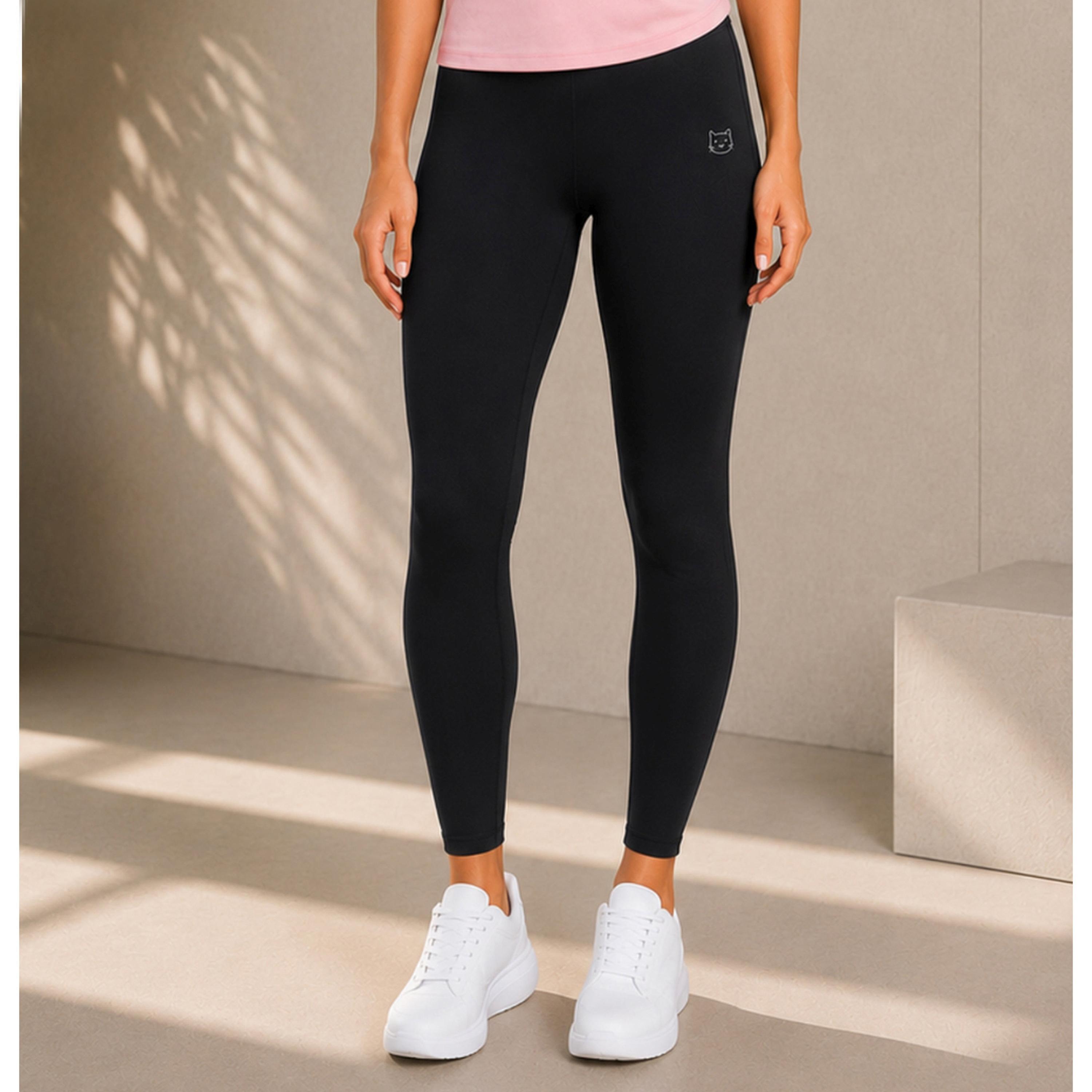 Take Two Black Solid Active Leggings with Logo Print-women-clothing-leggings-image-1