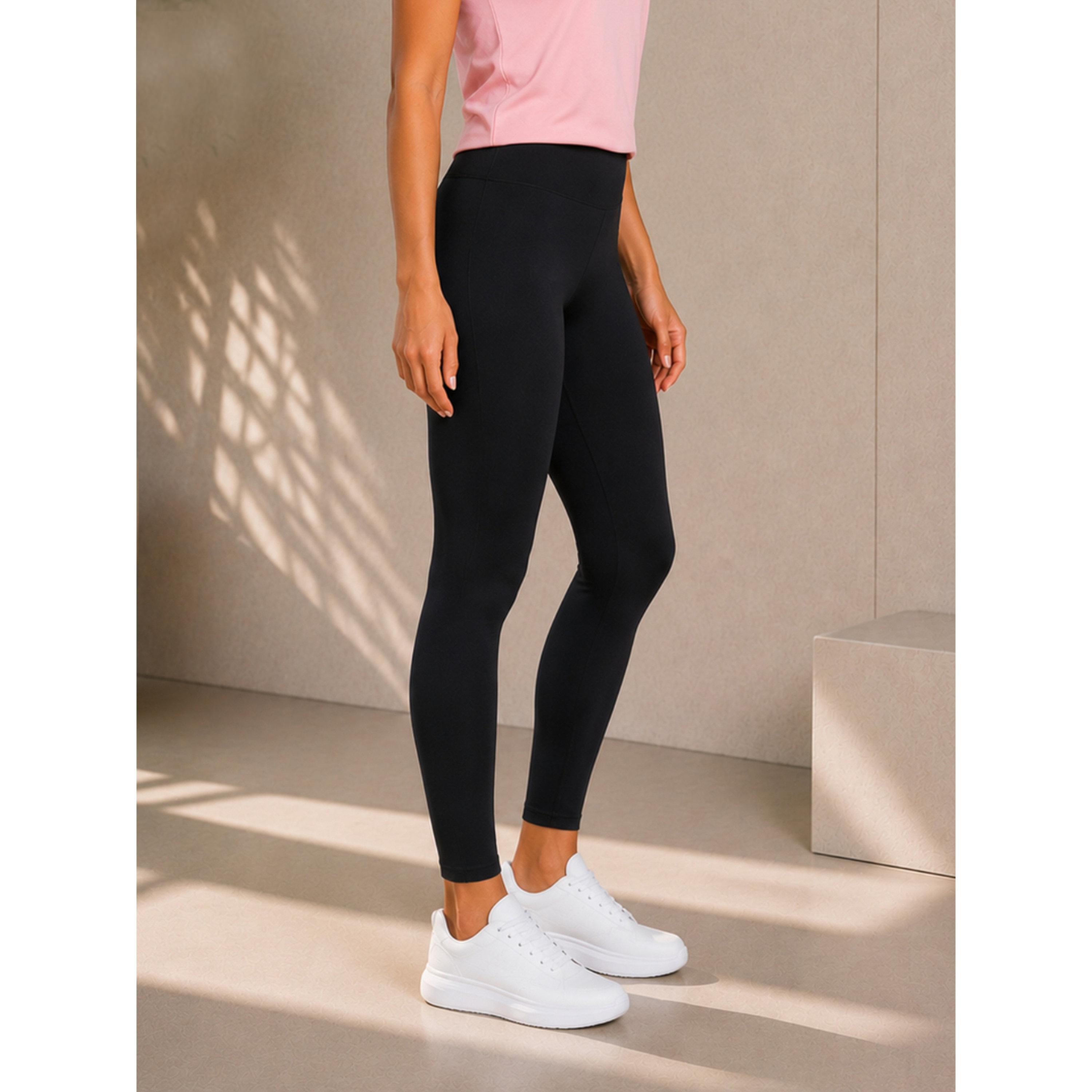 Take Two Black Solid Active Leggings with Logo Print-women-clothing-leggings-image-4