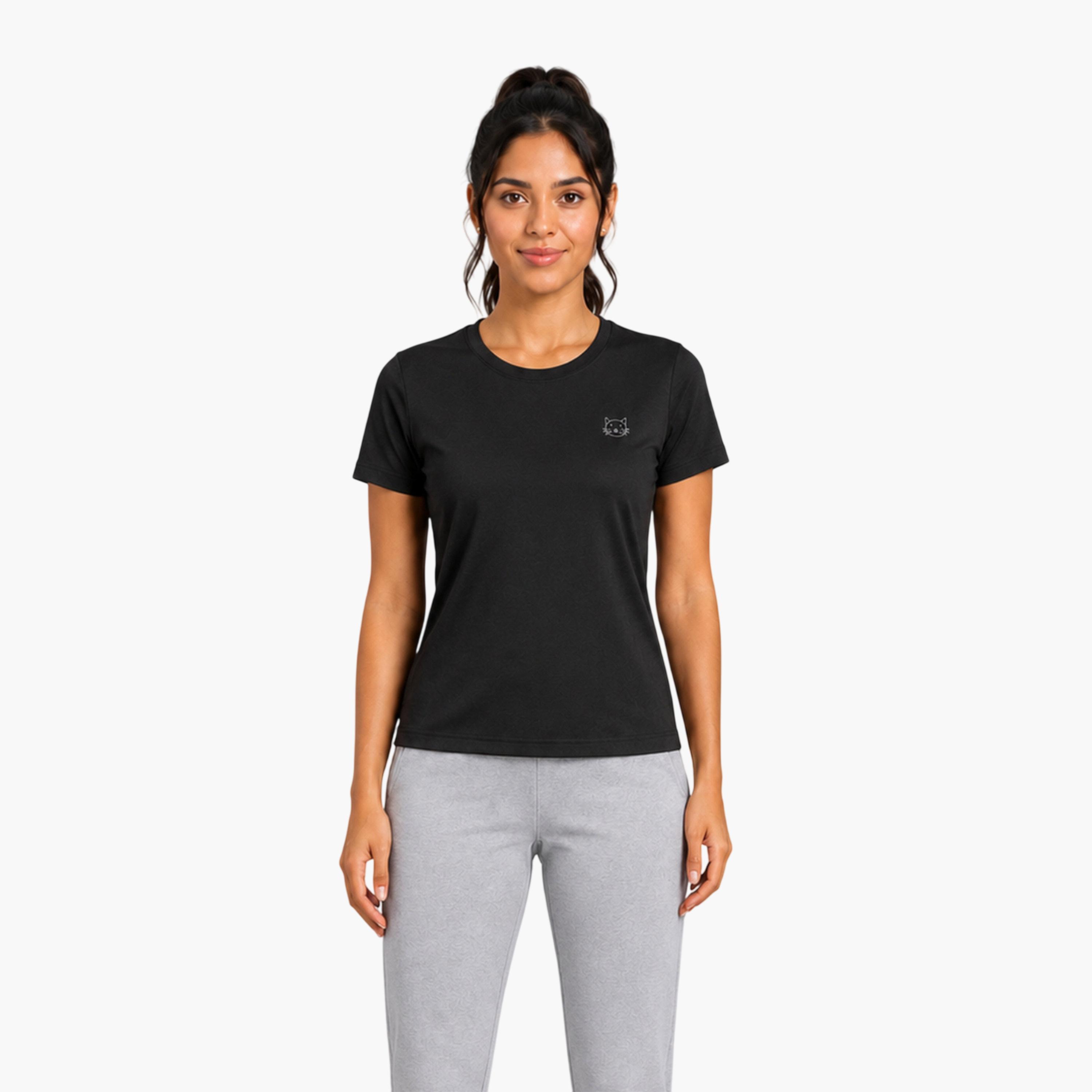 تيشيرت رياضي بياقة دائرية وأكمام قصيرة سادة-sports-women-clothing-tshirtsandvests-image-1