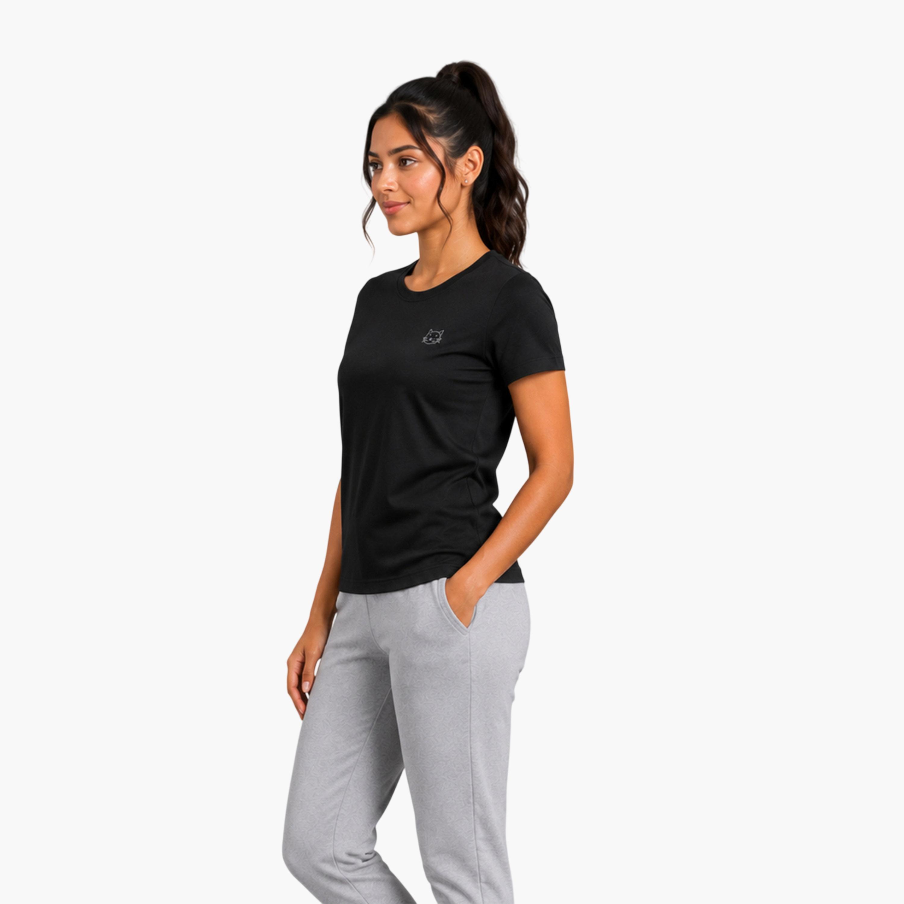تيشيرت رياضي بياقة دائرية وأكمام قصيرة سادة-sports-women-clothing-tshirtsandvests-image-4