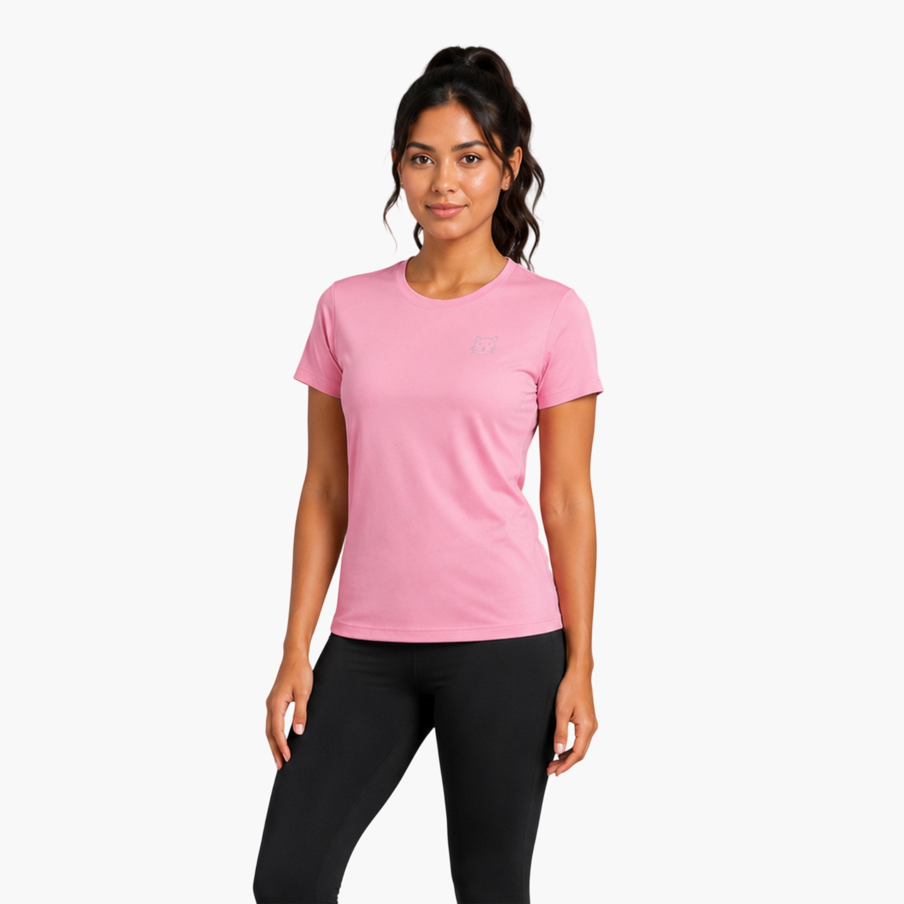 Take Two Pink Solid  Short Sleeve Activewear T-shirt-sports-women-clothing-tshirtsandvests-image-1