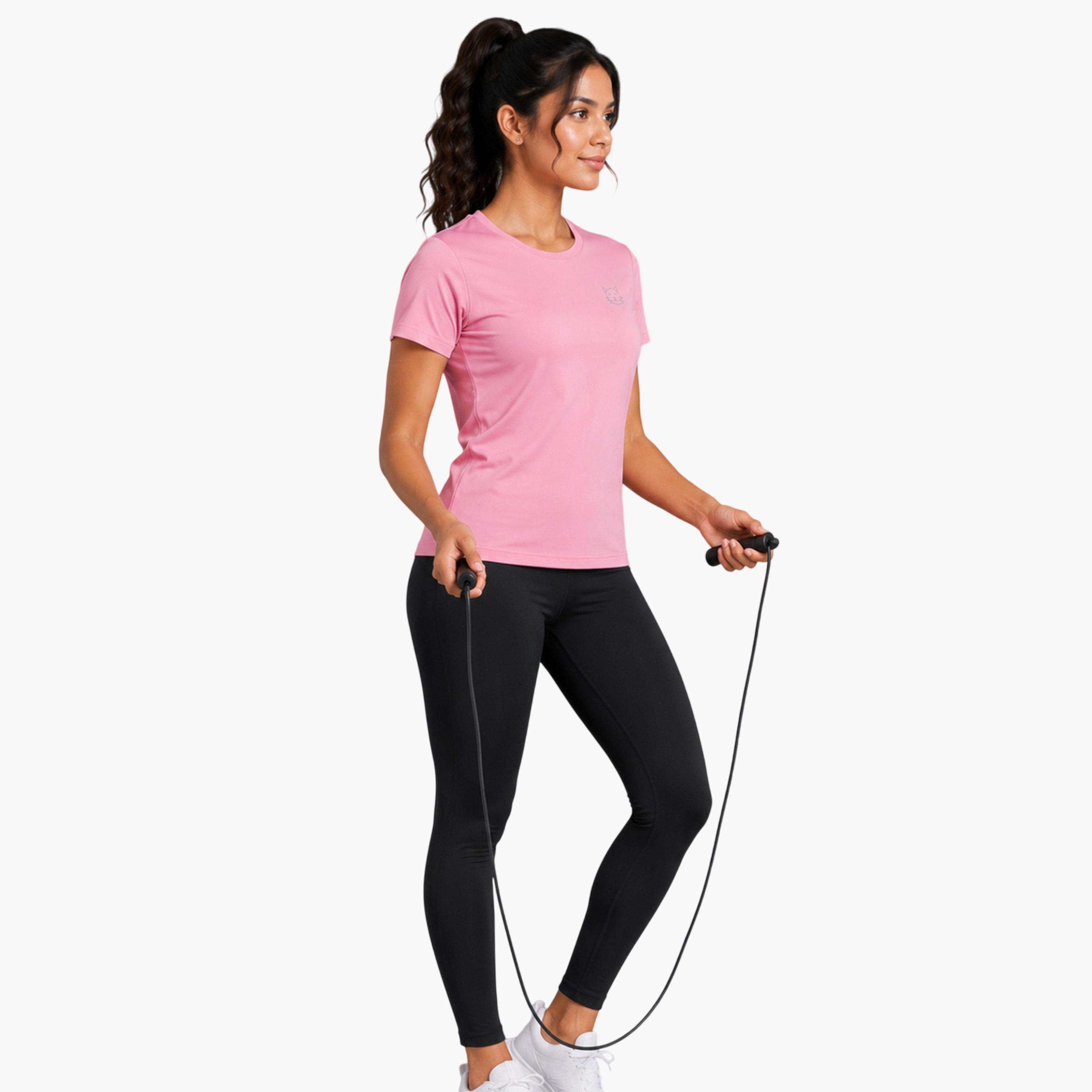 Take Two Pink Solid  Short Sleeve Activewear T-shirt-sports-women-clothing-tshirtsandvests-image-2