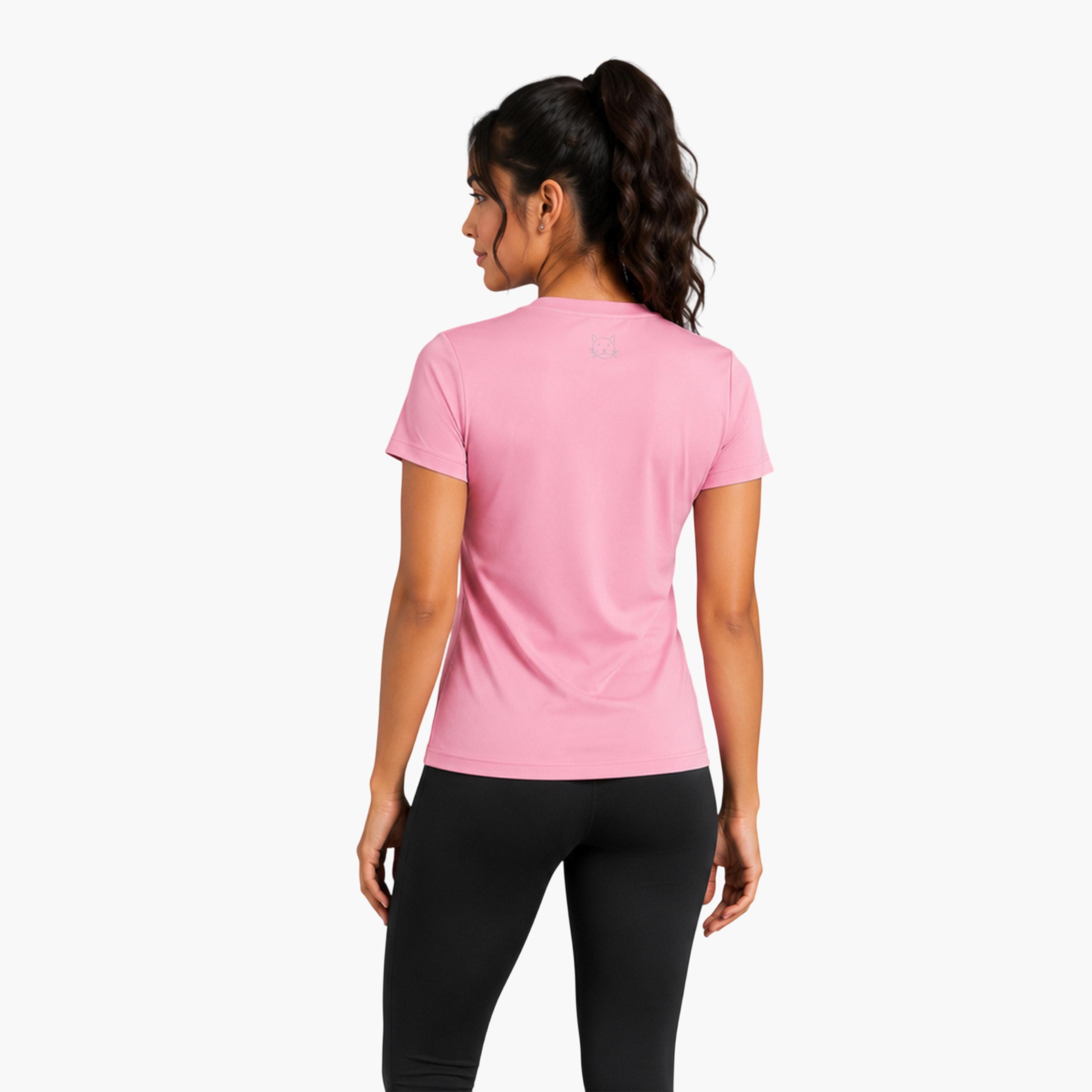 Take Two Pink Solid  Short Sleeve Activewear T-shirt-sports-women-clothing-tshirtsandvests-image-3