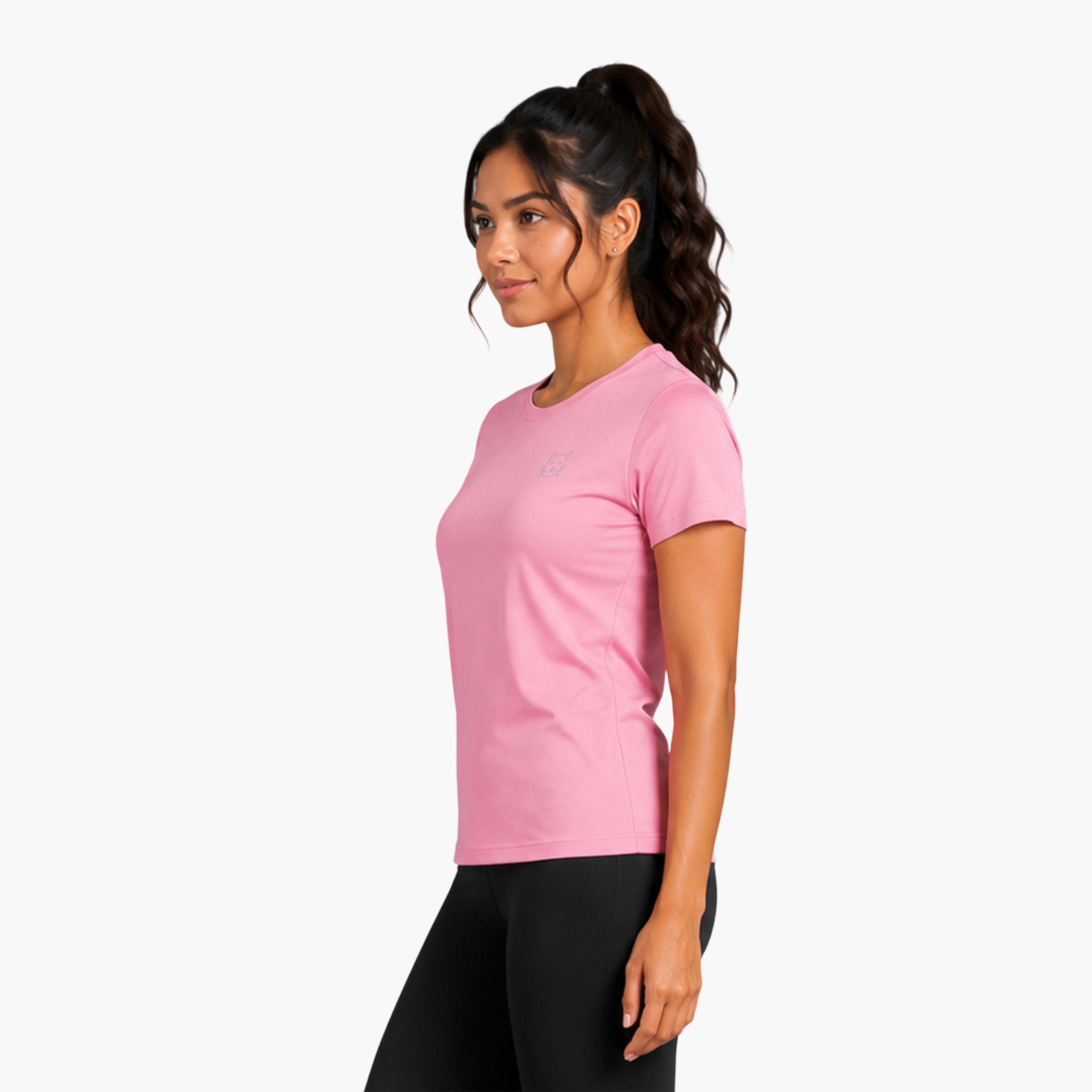 تيشيرت رياضي بياقة دائرية وأكمام قصيرة سادة-sports-women-clothing-tshirtsandvests-image-4