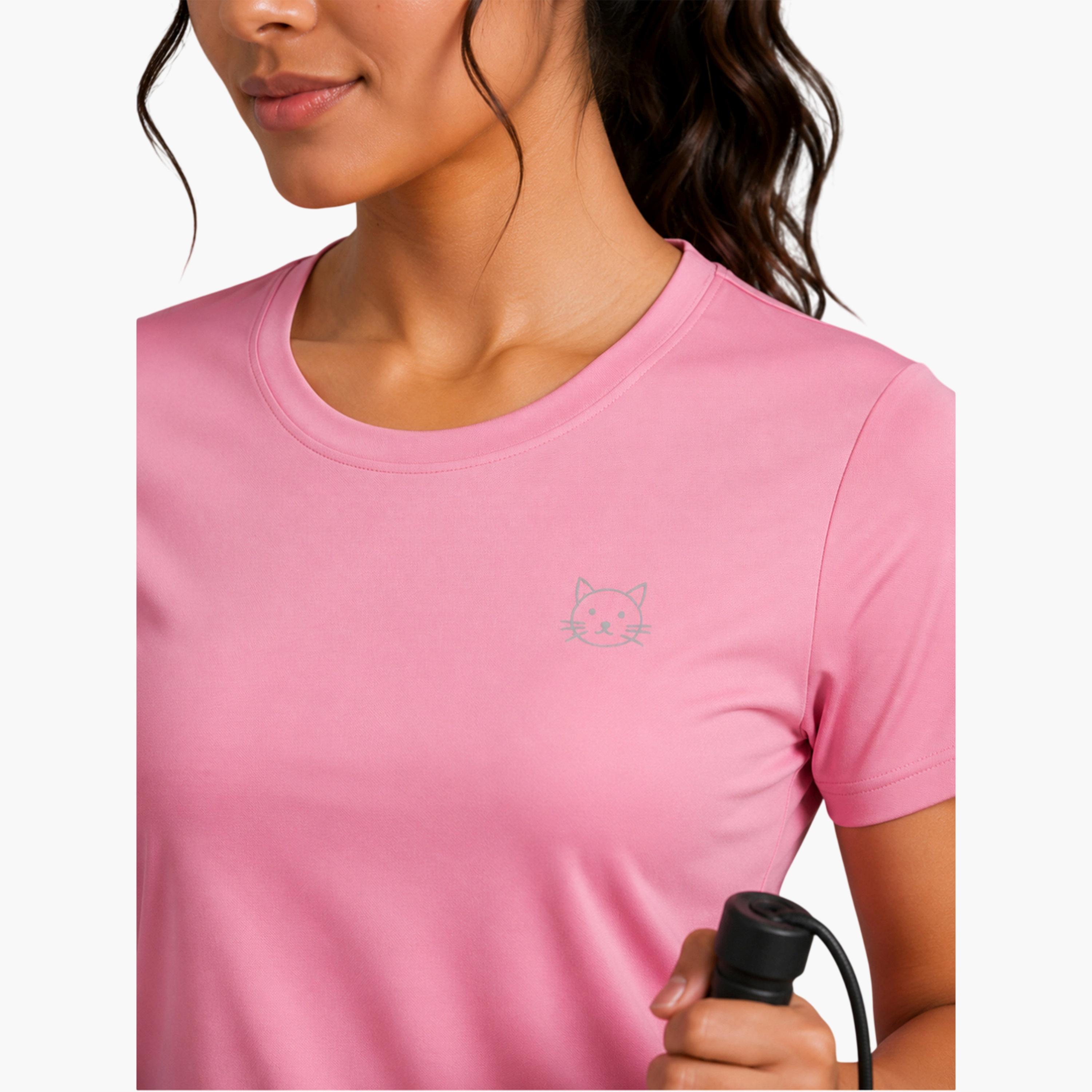 Take Two Pink Solid  Short Sleeve Activewear T-shirt-sports-women-clothing-tshirtsandvests-image-5