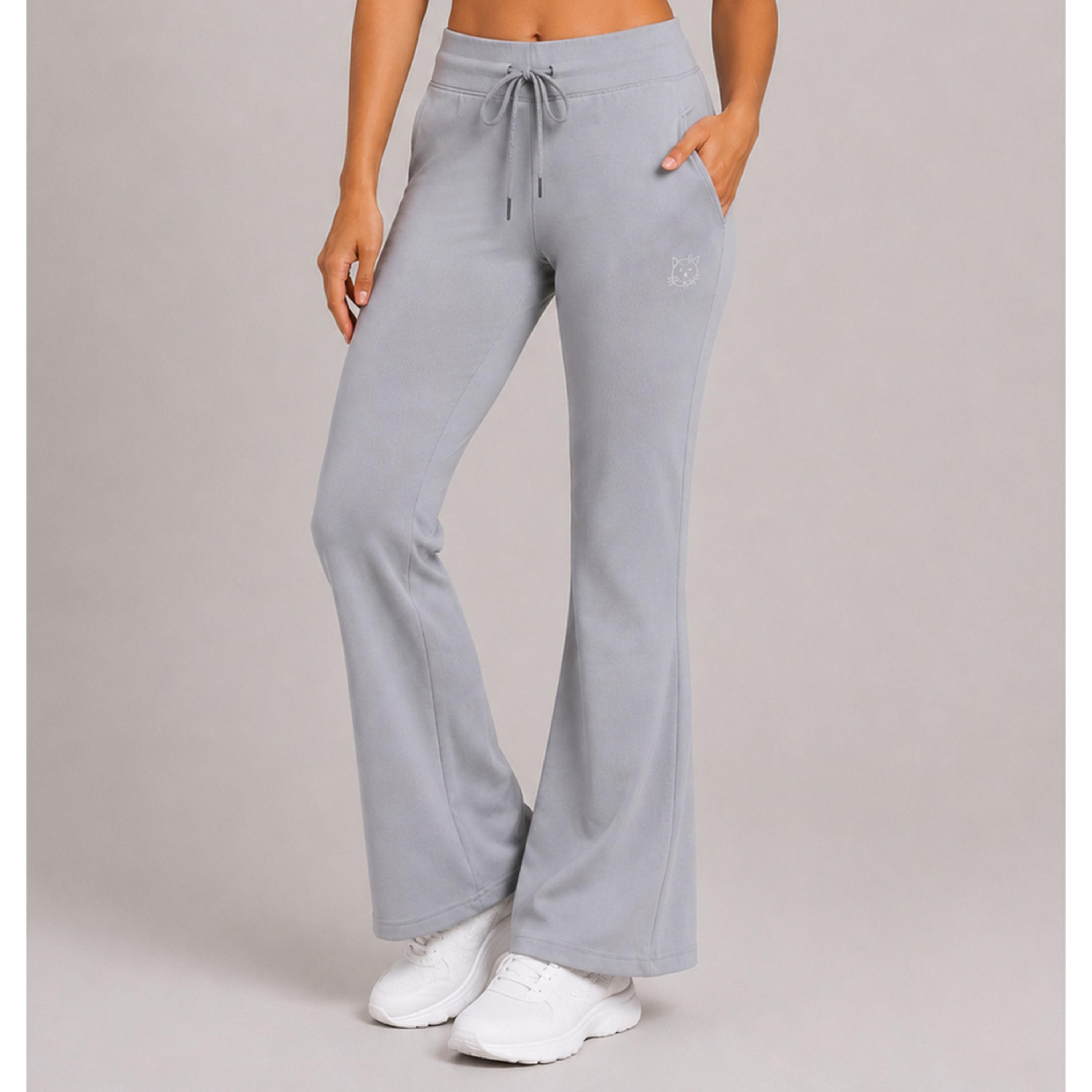 Take Two Grey Solid Flared Sweatpants with Drawstring Waist and Pockets-women-clothing-bottoms-joggers-image-1