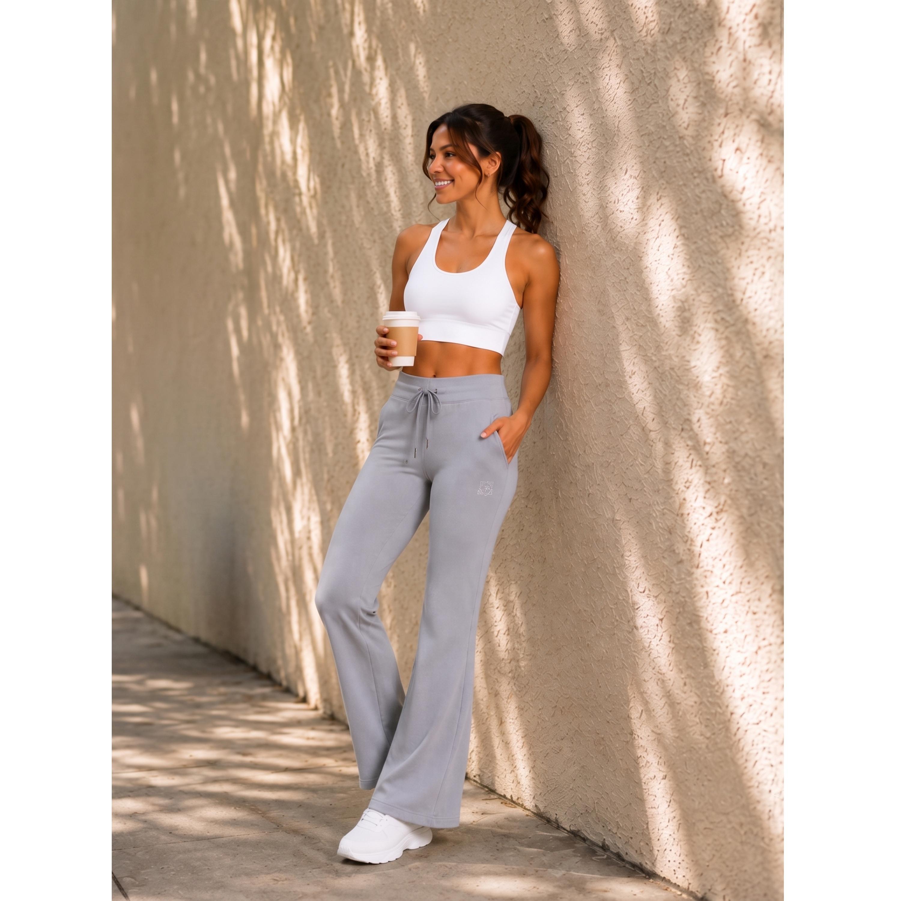 Take Two Grey Solid Flared Sweatpants with Drawstring Waist and Pockets-women-clothing-bottoms-joggers-image-2