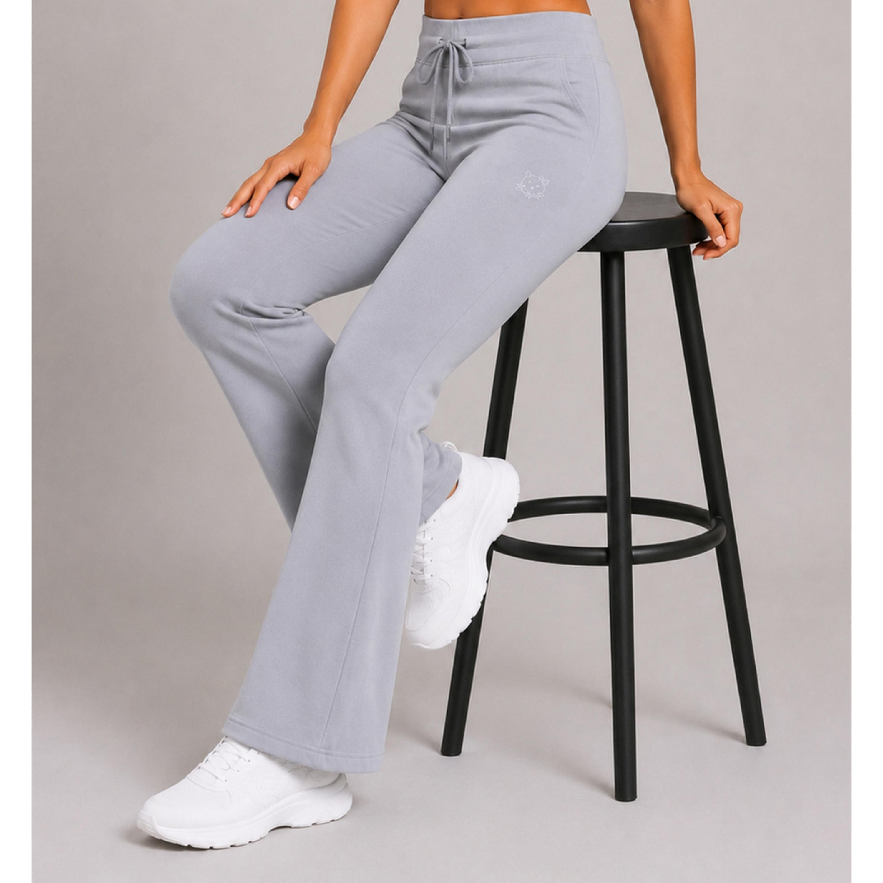 Take Two Grey Solid Flared Sweatpants with Drawstring Waist and Pockets-women-clothing-bottoms-joggers-image-4