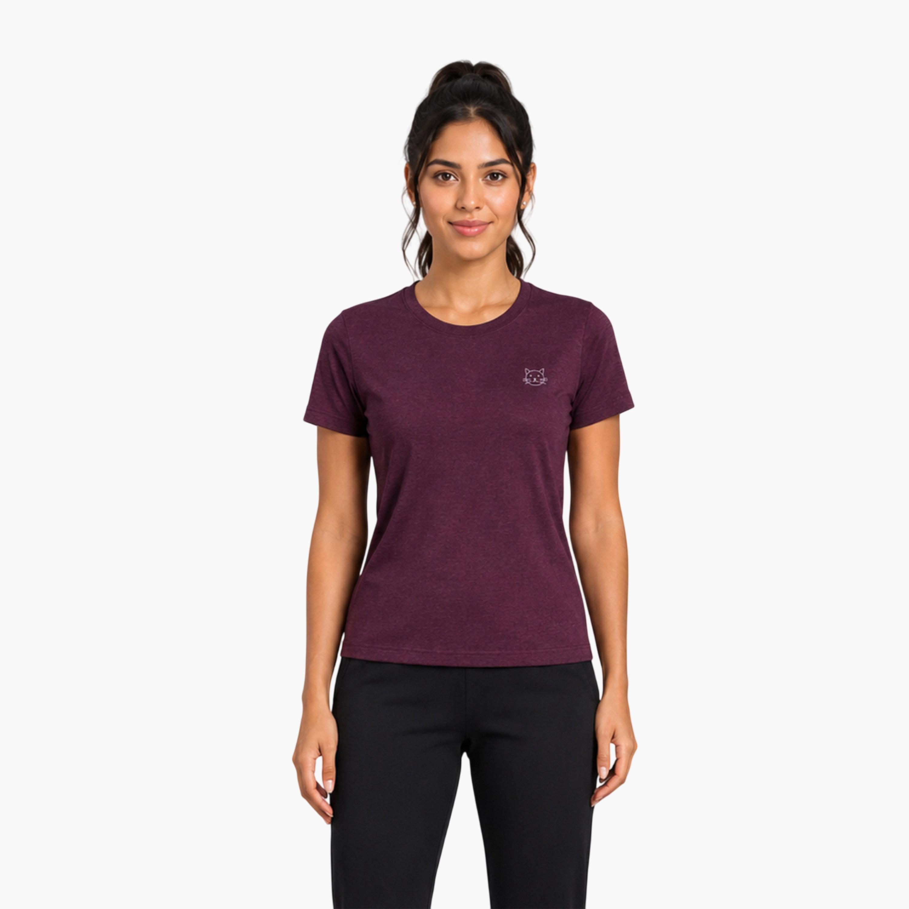 تيشيرت رياضي بياقة دائرية وأكمام قصيرة سادة-sports-women-clothing-tshirtsandvests-image-1