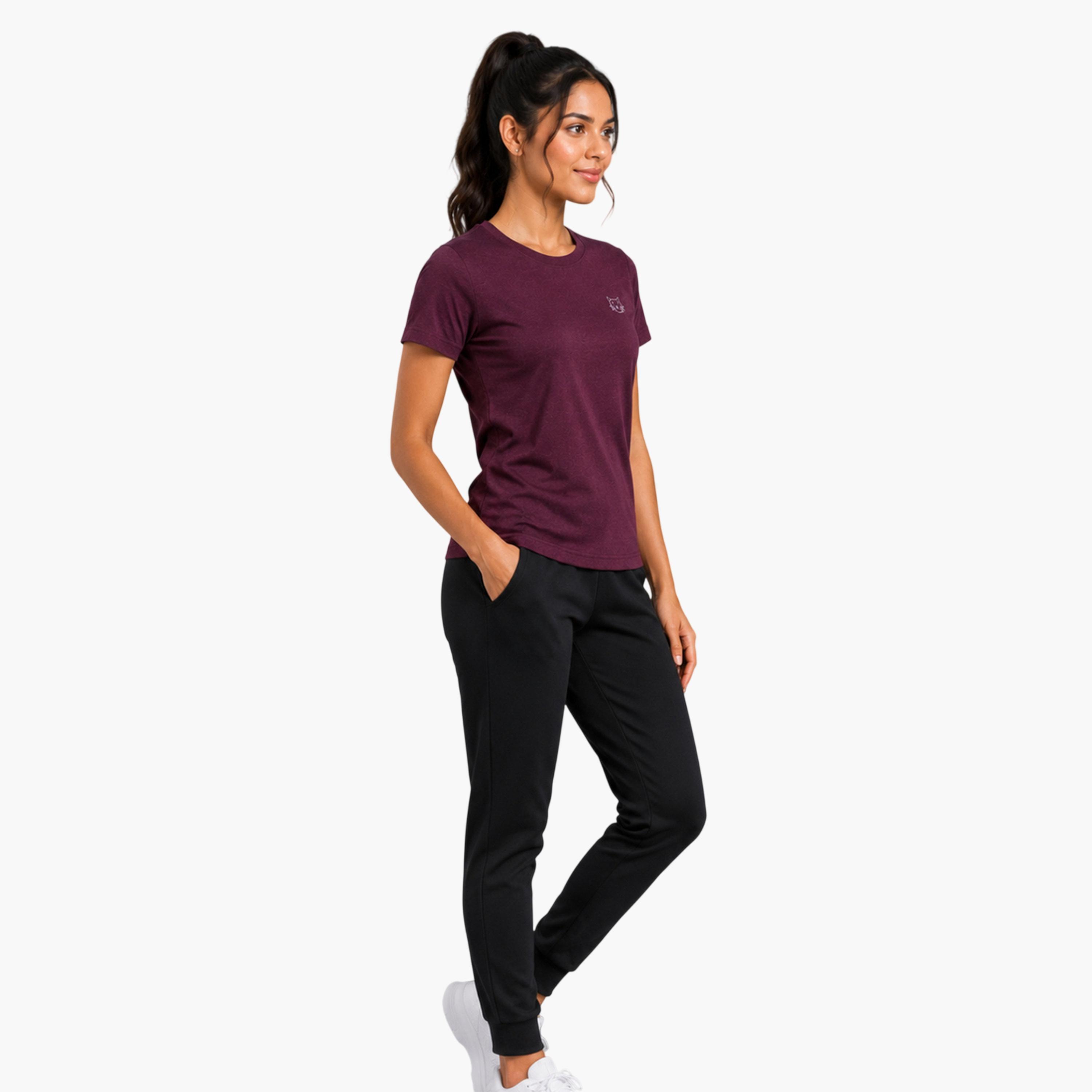 تيشيرت رياضي بياقة دائرية وأكمام قصيرة سادة-sports-women-clothing-tshirtsandvests-image-2