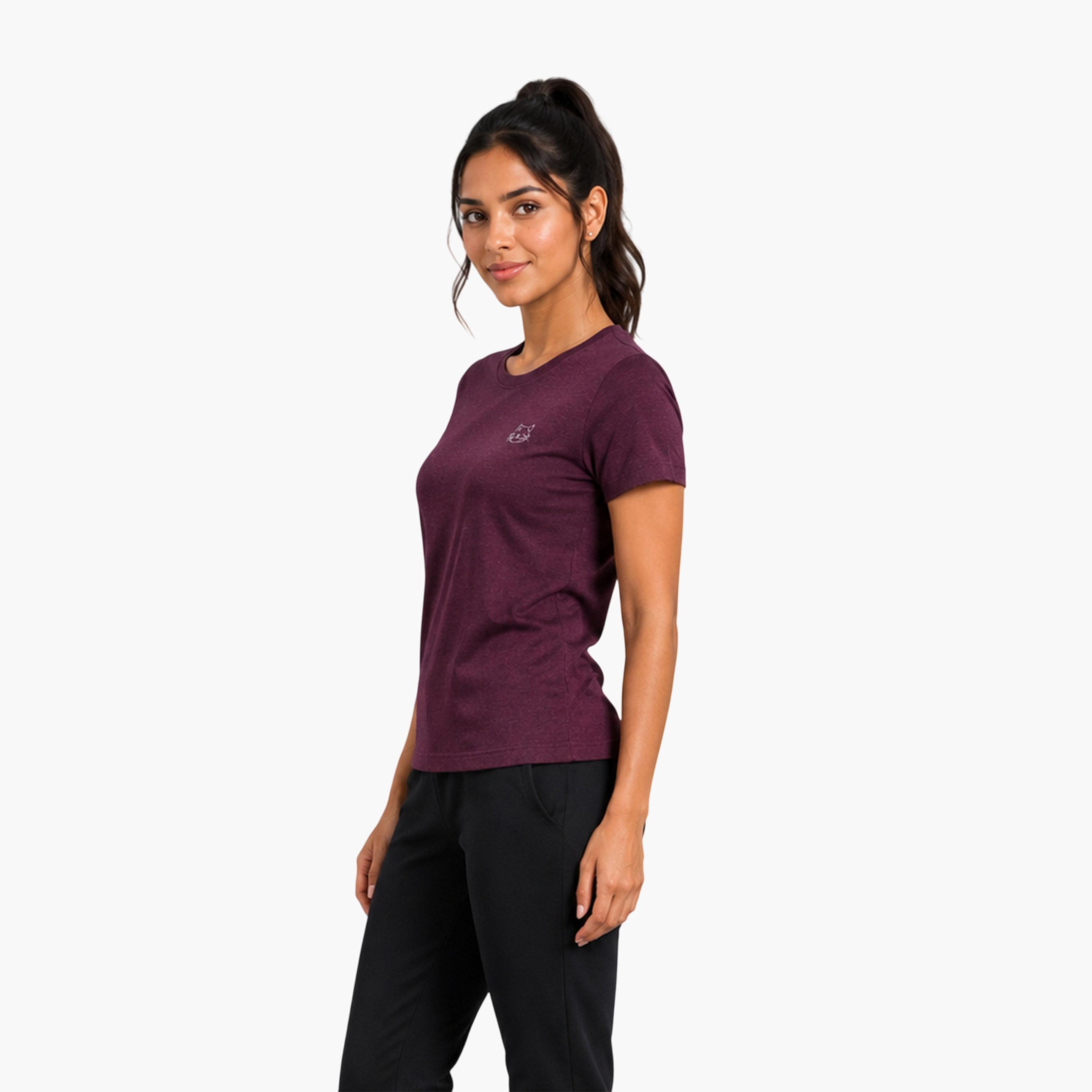 تيشيرت رياضي بياقة دائرية وأكمام قصيرة سادة-sports-women-clothing-tshirtsandvests-image-4