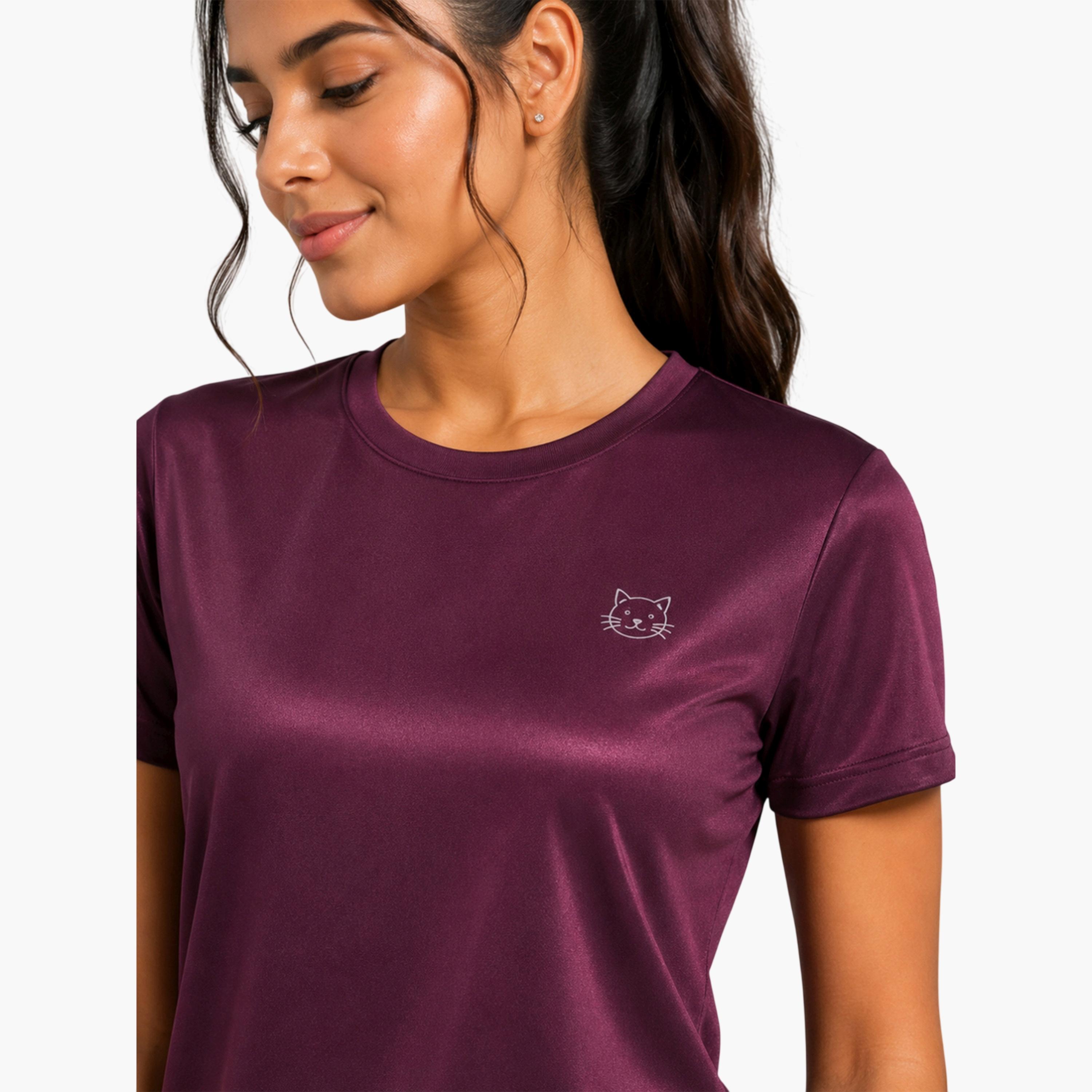 تيشيرت رياضي بياقة دائرية وأكمام قصيرة سادة-sports-women-clothing-tshirtsandvests-image-5