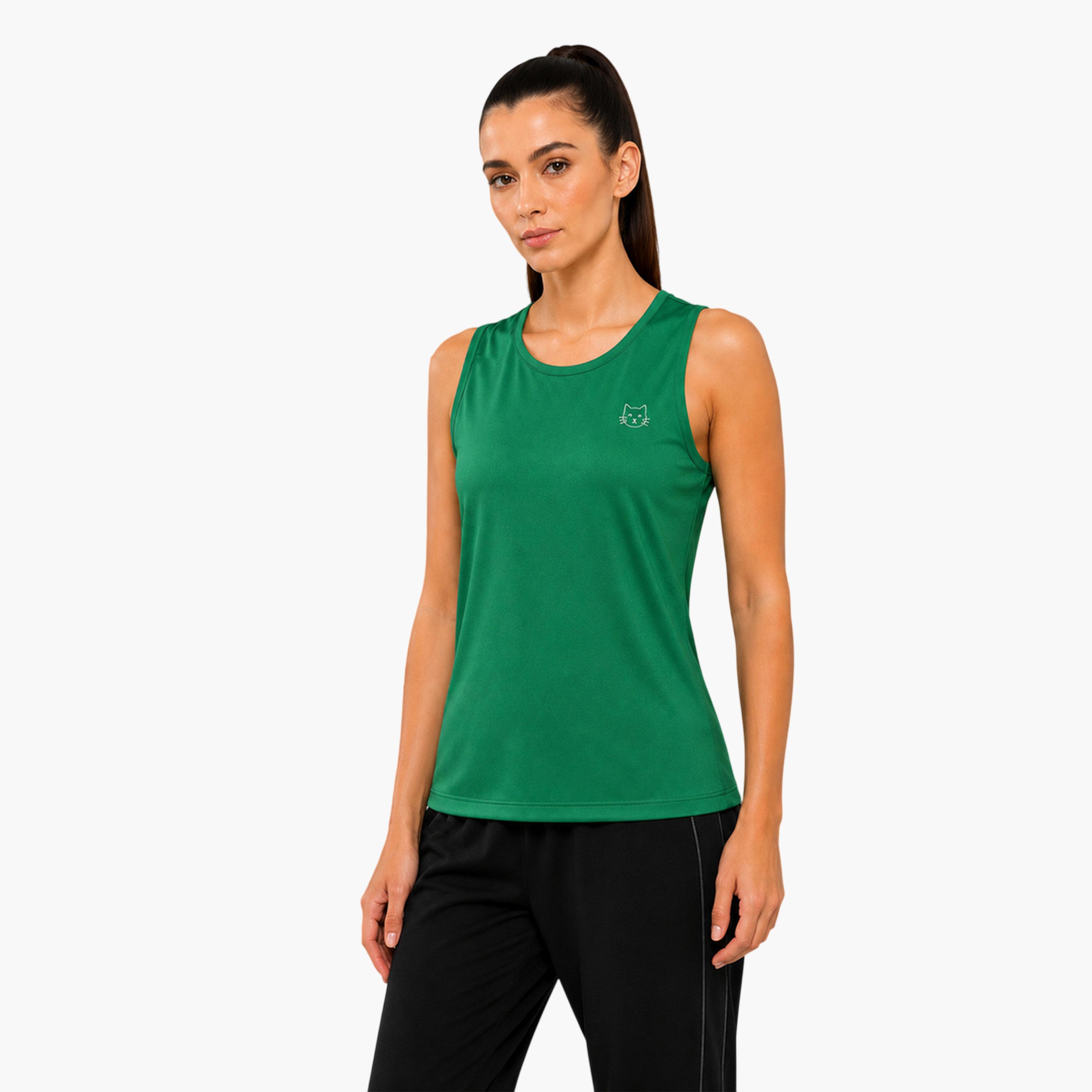 Take Two Green Solid Sleeveless Activewear Top-sports-women-clothing-tshirtsandvests-image-3