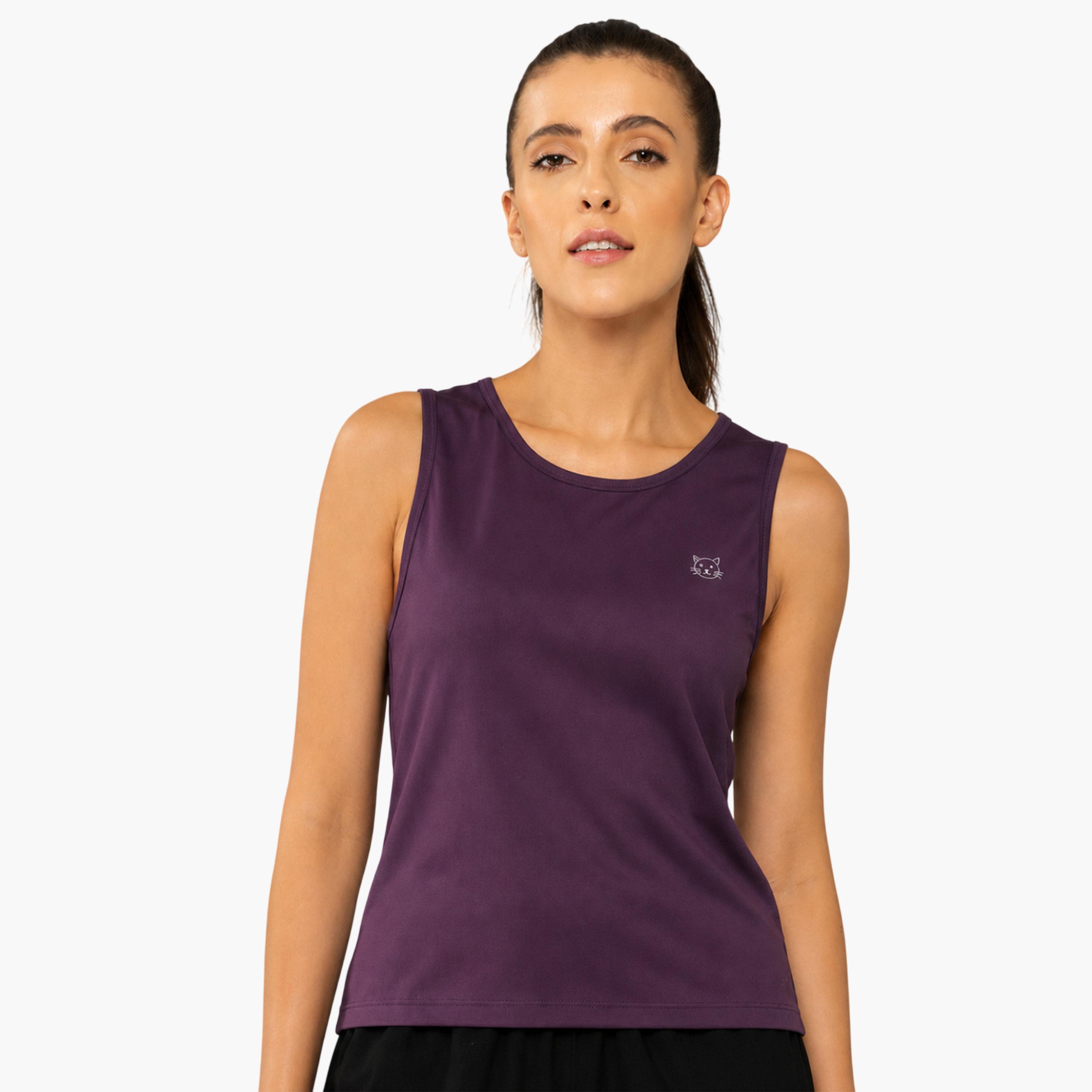 Take Two Burgundy Solid Sleeveless Activewear Top-sports-women-clothing-tshirtsandvests-image-1