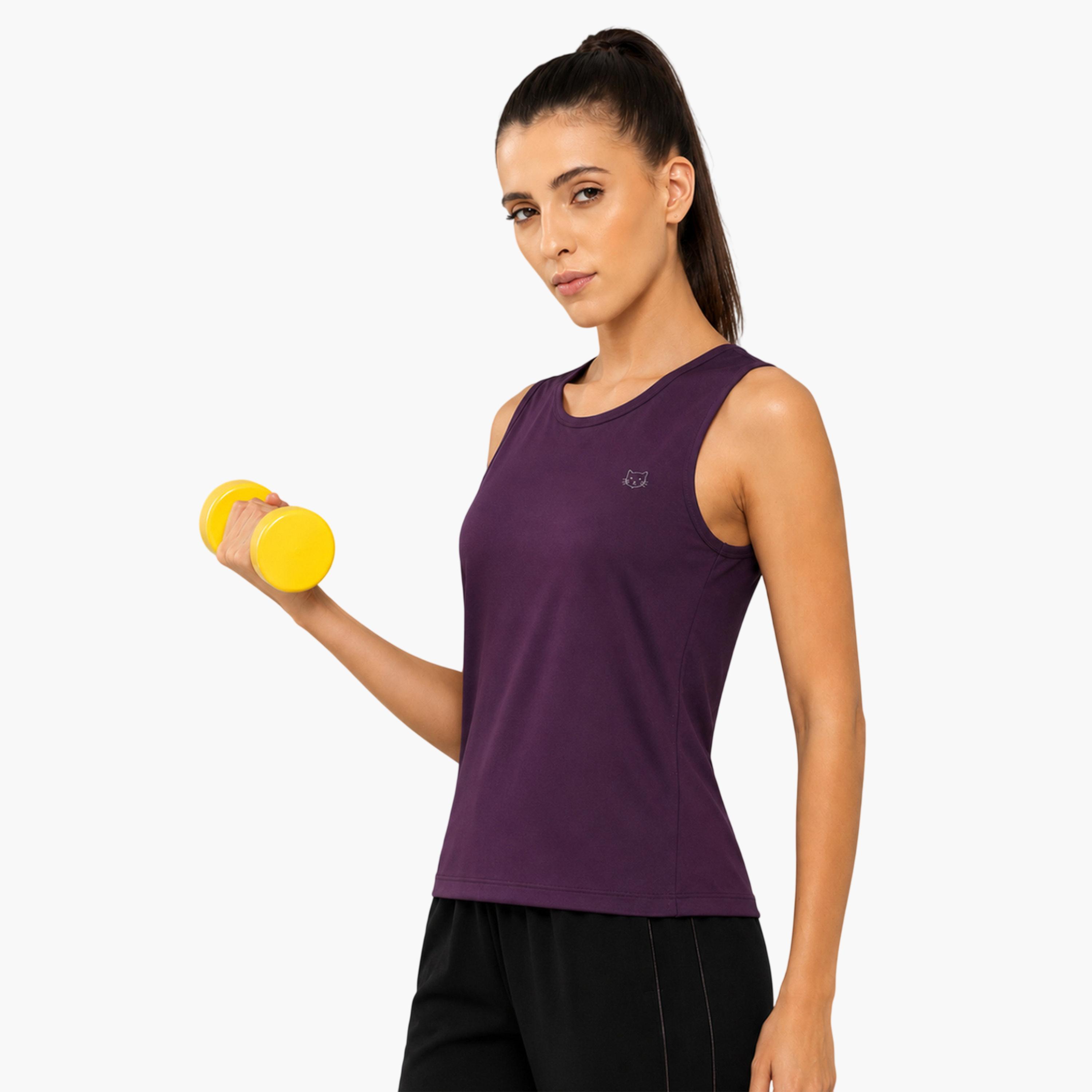 Take Two Burgundy Solid Sleeveless Activewear Top-sports-women-clothing-tshirtsandvests-image-5