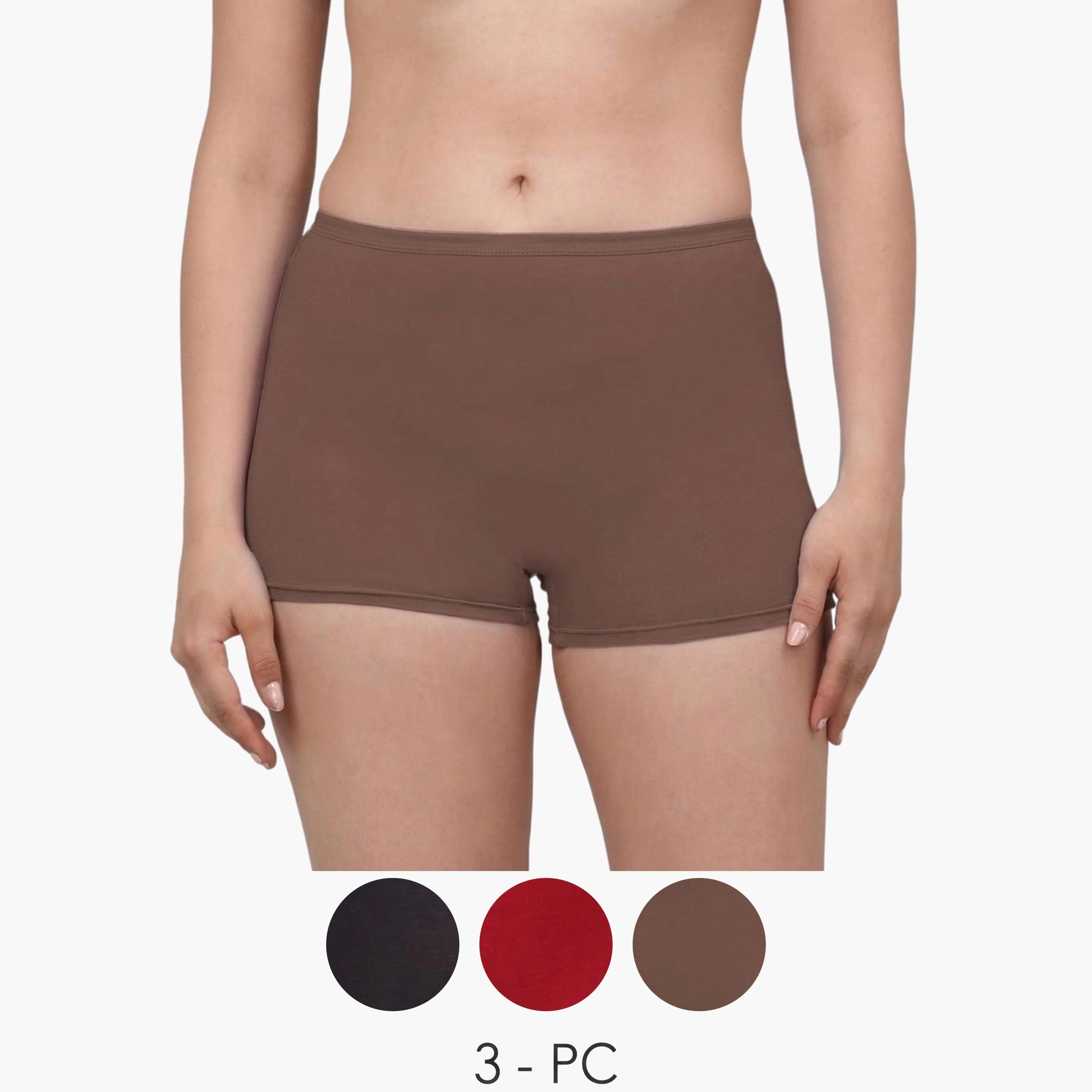 طقم من 3 سراويل داخلية بوي شورت سادة-women-clothing-lingerie-panties-image-1