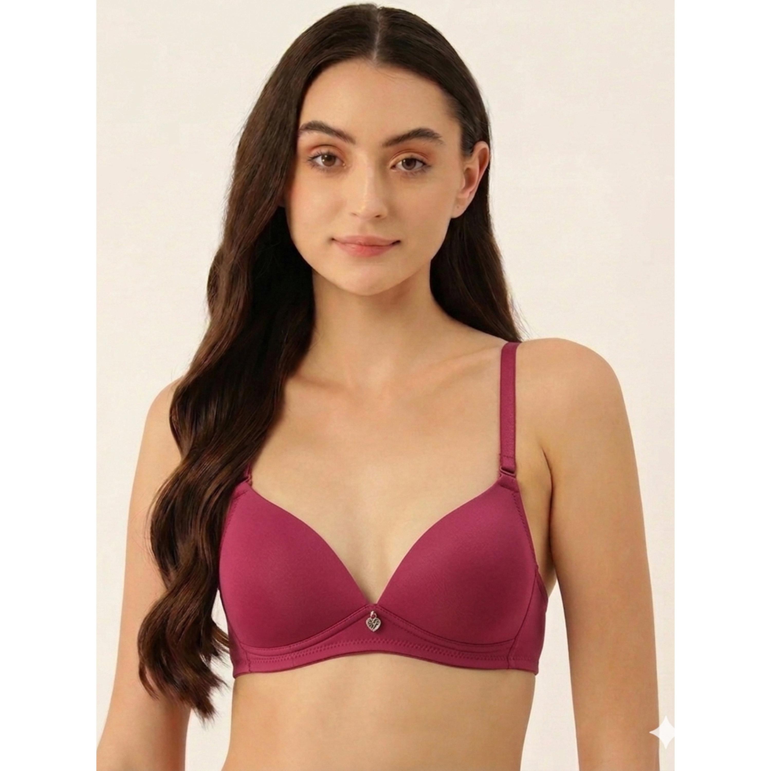 حمالة صدر للاستخدام اليومي بمبطنة خفيفة مارون-women-clothing-lingerie-bras-image-1