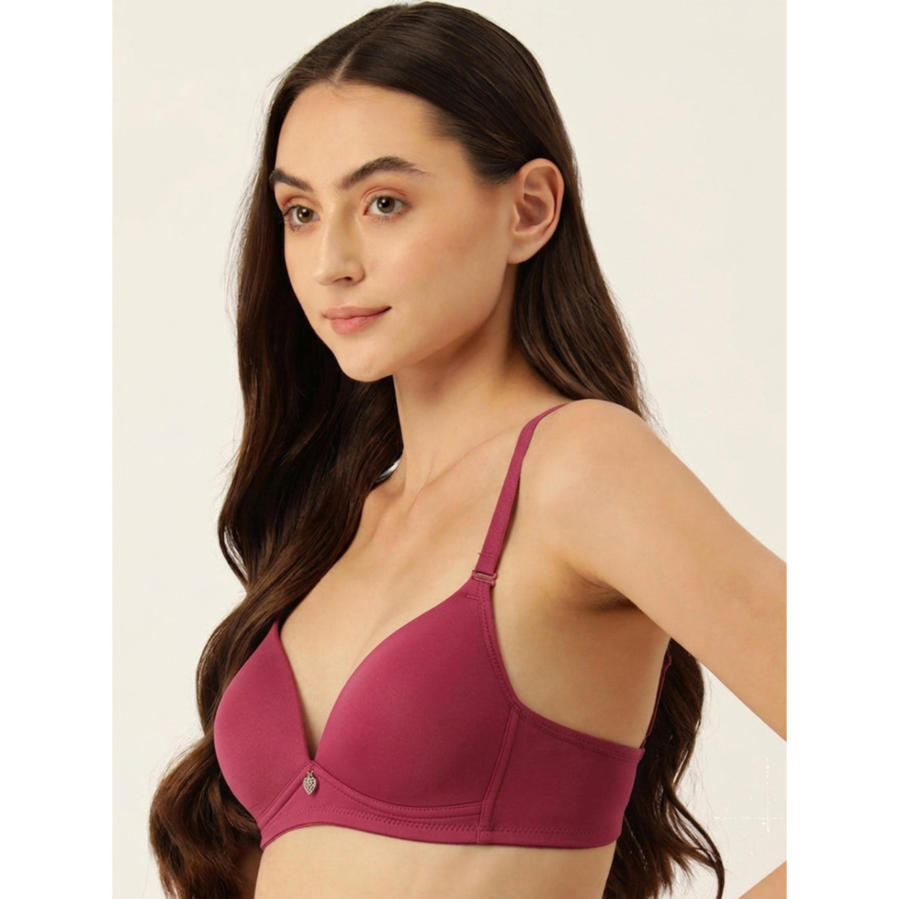 حمالة صدر للاستخدام اليومي بمبطنة خفيفة مارون-women-clothing-lingerie-bras-image-3