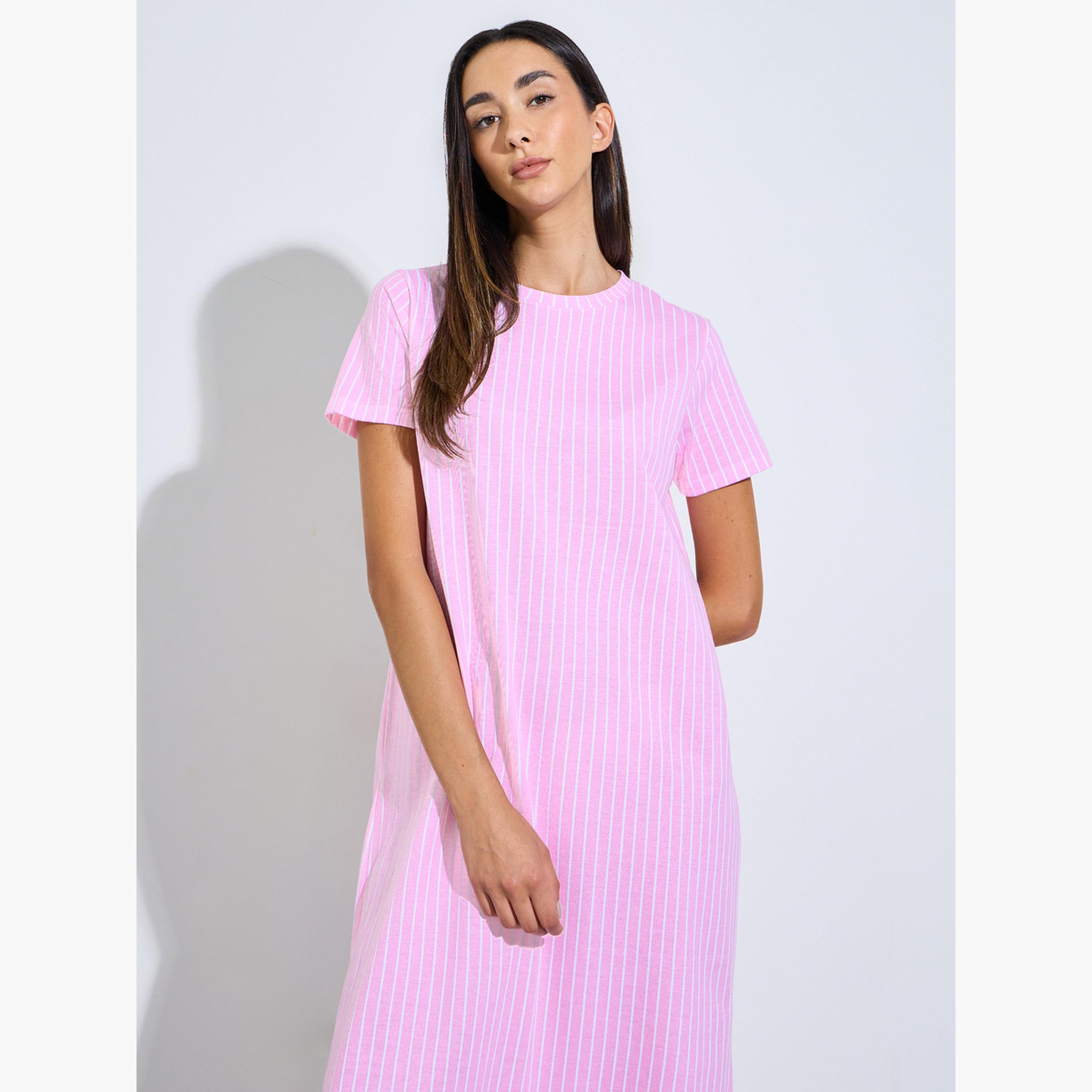 Styli Pack of 2 - Text Print Striped Print Cotton Blend Sleep T-Shirt-women-clothing-nightwear-nighties-image-3