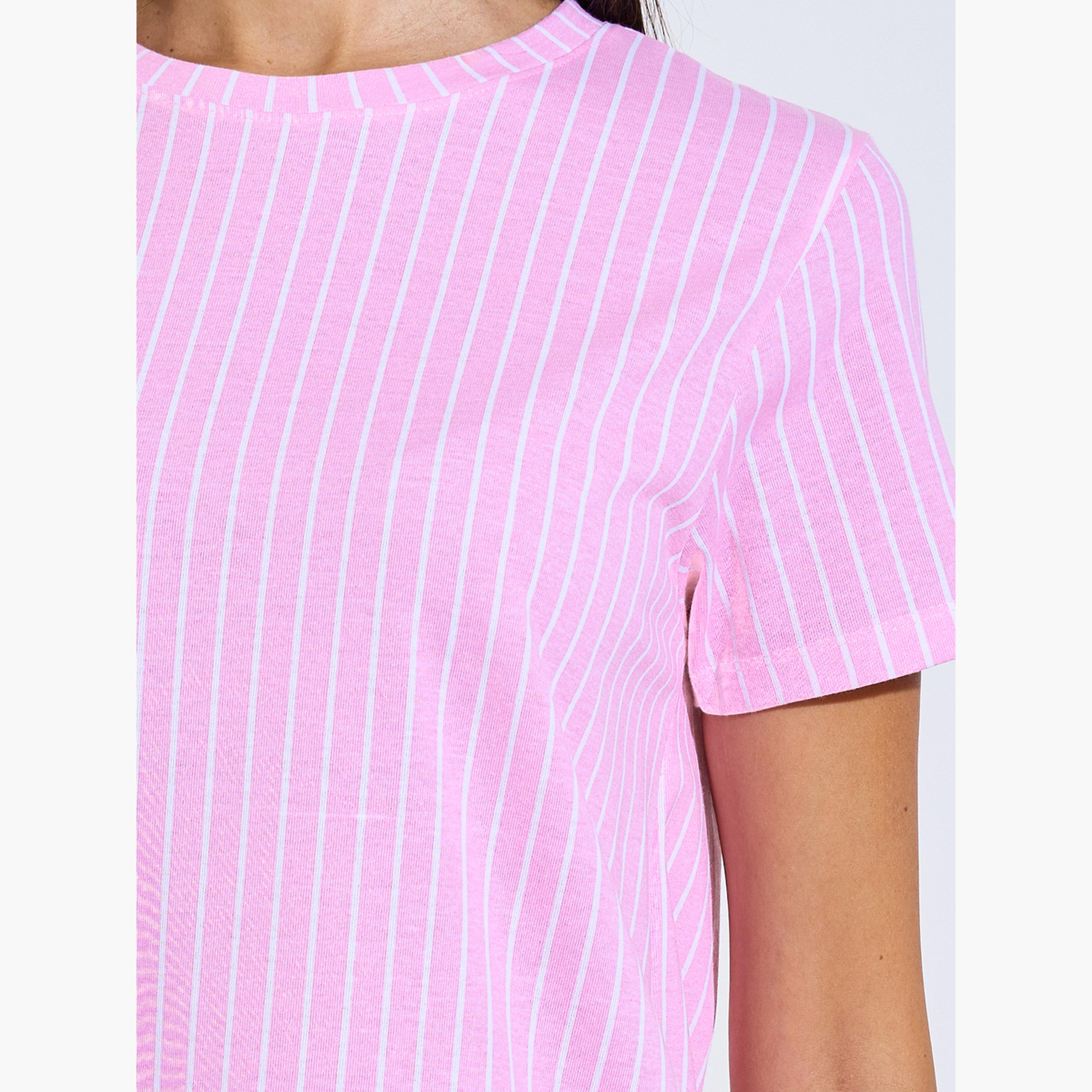 Styli Pack of 2 - Text Print Striped Print Cotton Blend Sleep T-Shirt-women-clothing-nightwear-nighties-image-6