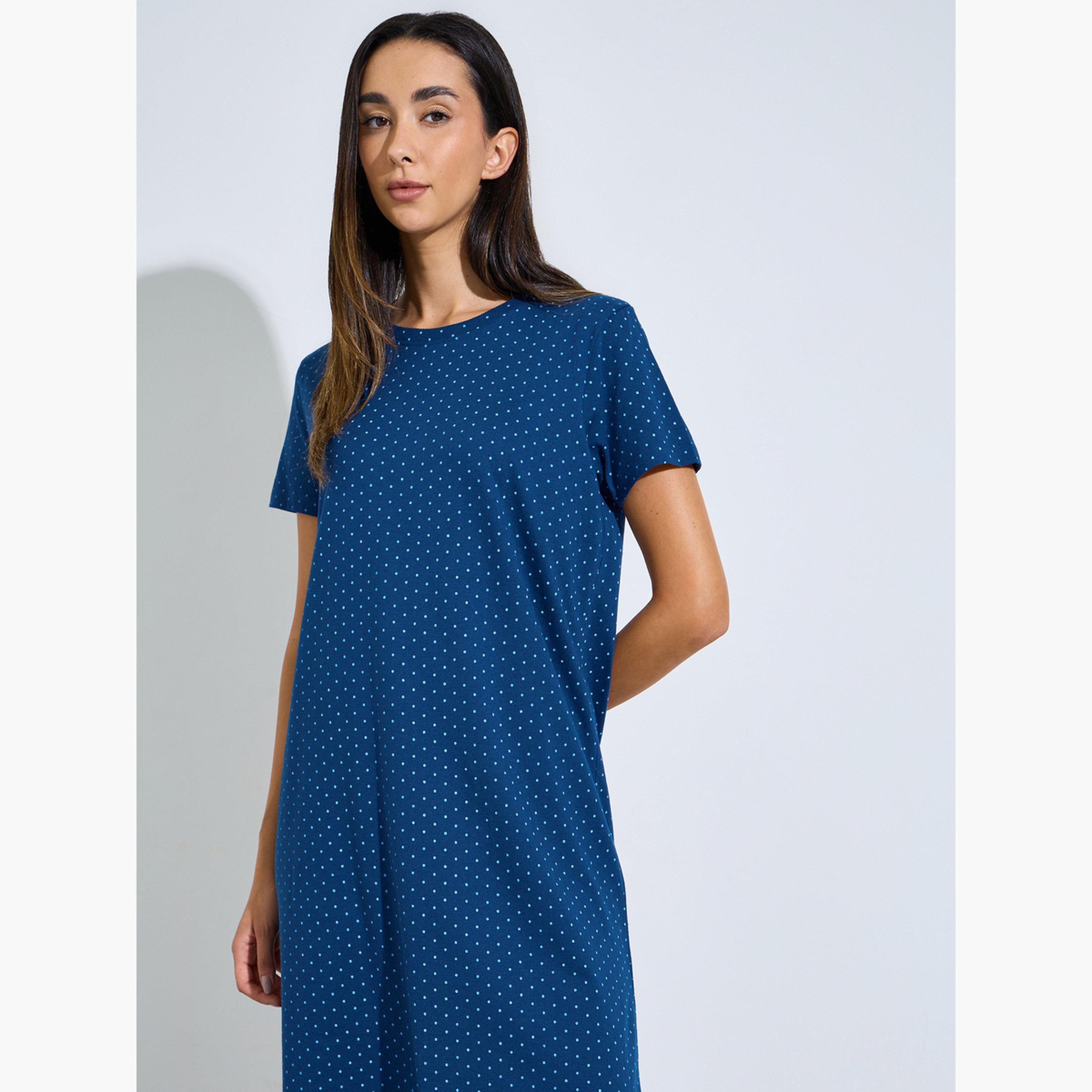 Styli Pack of 2 - Polka Dot & Lemon Print Cotton Blend Sleep T-Shirt-women-clothing-nightwear-nighties-image-3