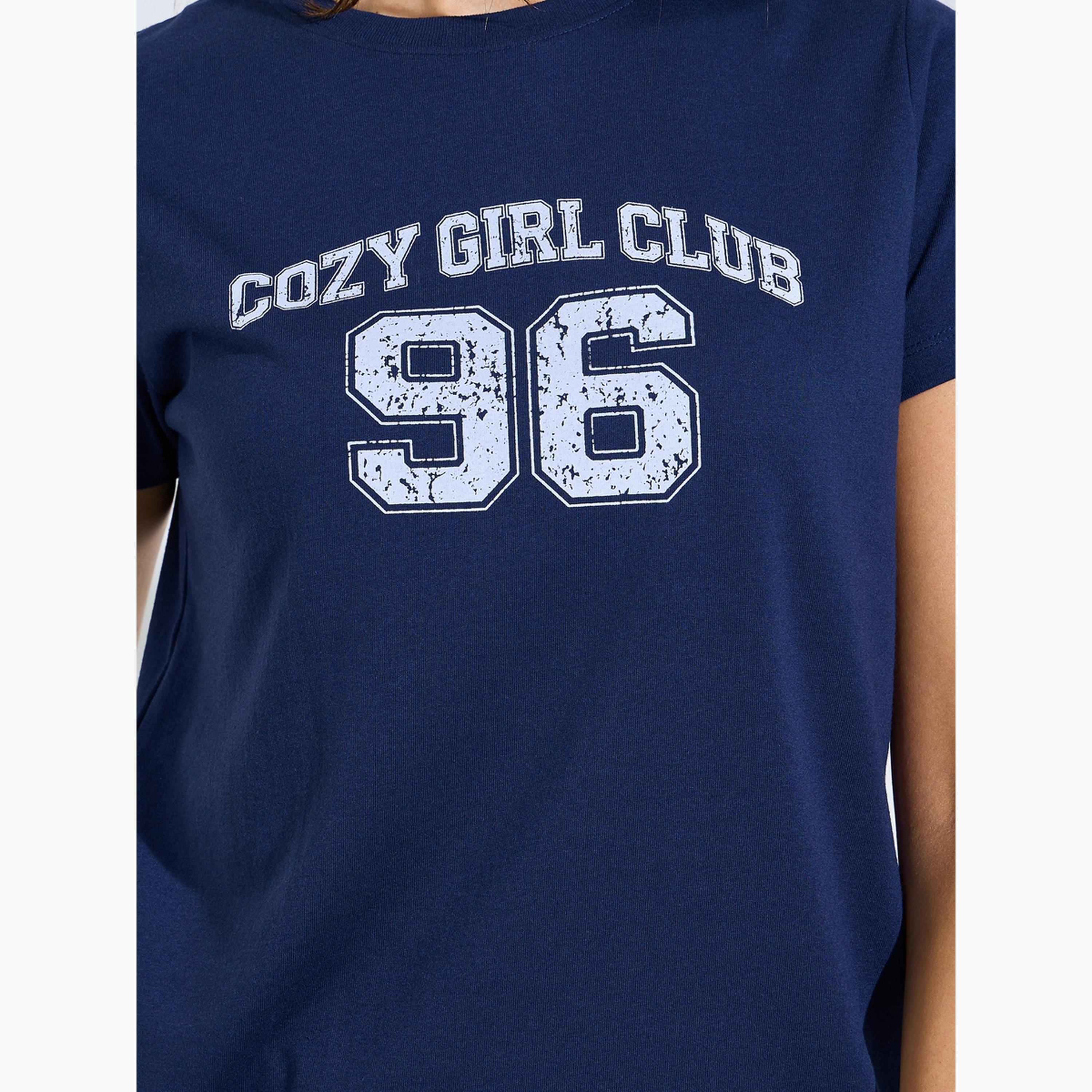 ستايلي - طقم تيشيرت بيجاما بنقشة مربعات من نادي كوزي جيرل باللون الأزرق البحري-women-clothing-nightwear-pyjamas-longsets-image-6