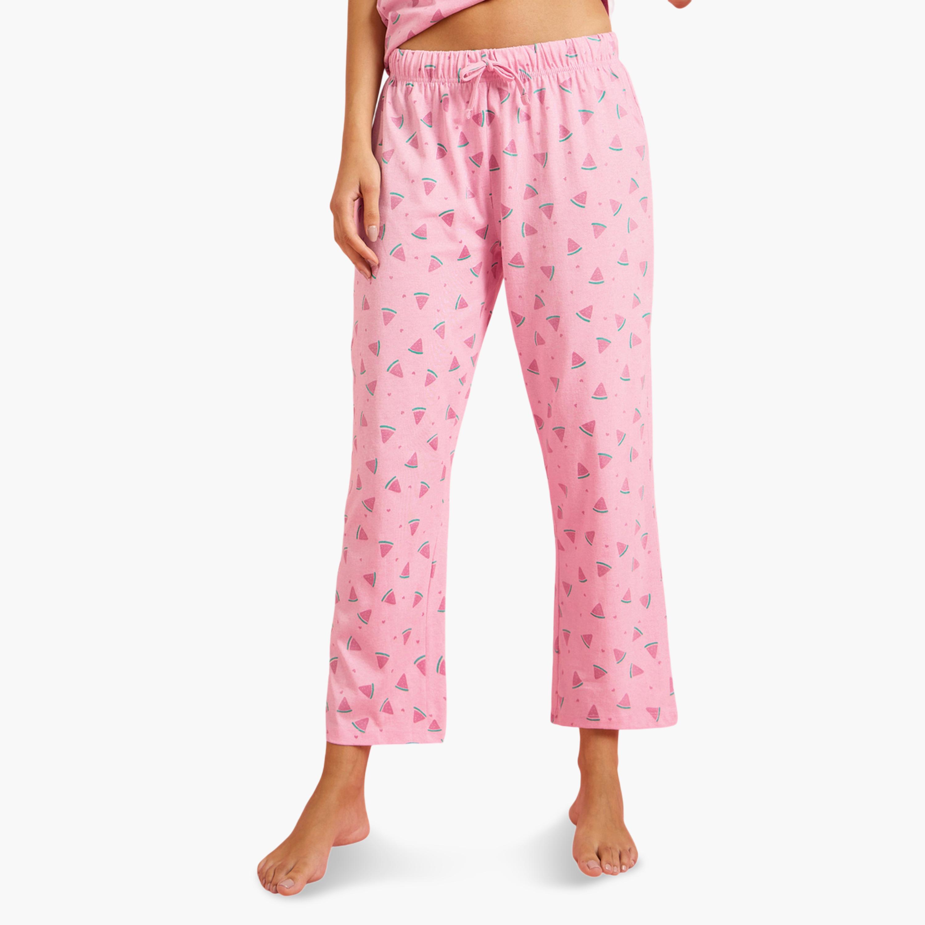 ستايلي - طقم تي شيرت وبيجامة بطبعة بطيخ وردي-women-clothing-nightwear-pyjamas-longsets-image-4