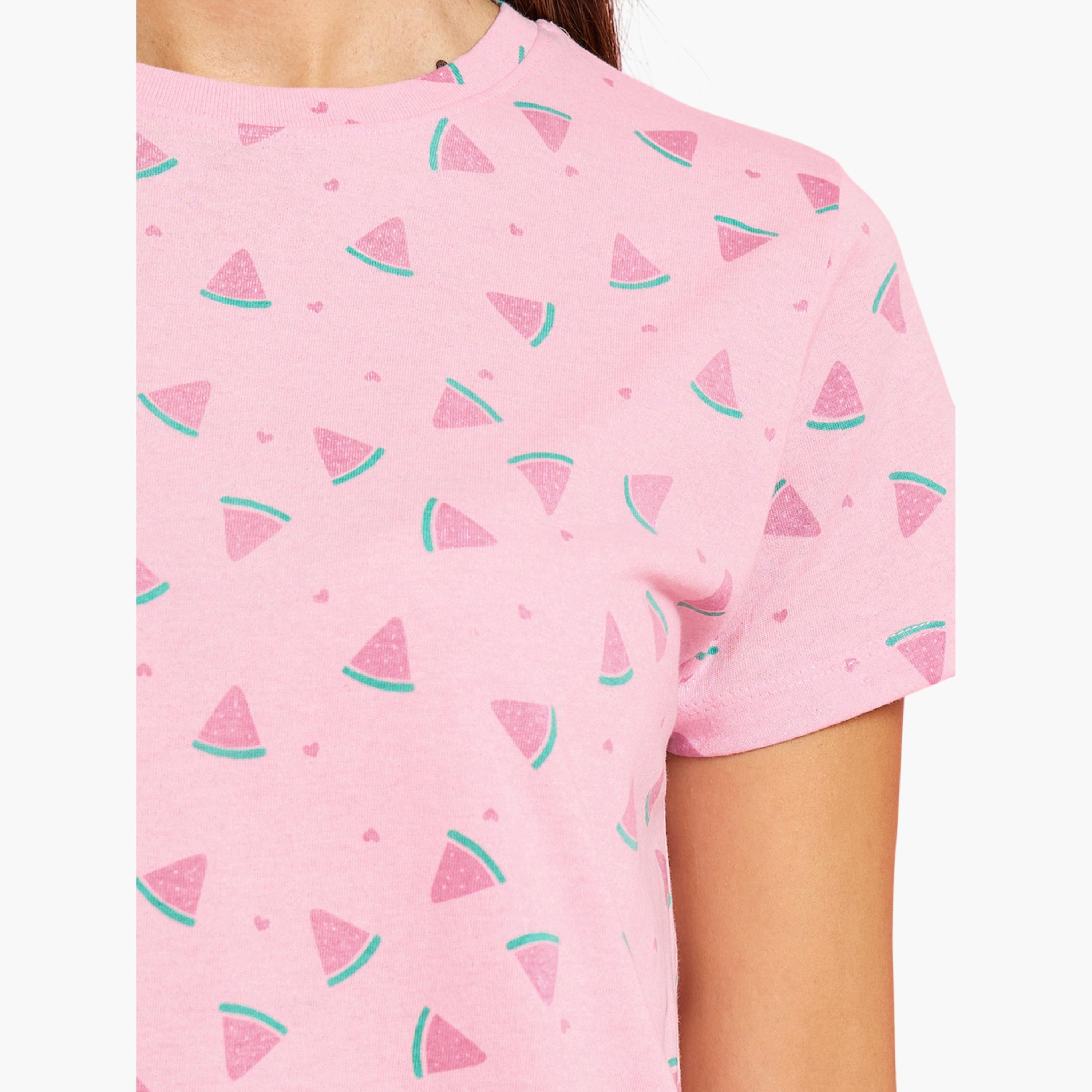 Styli Pink Watermelon Print T-Shirt and Pyjama Set-women-clothing-nightwear-pyjamas-longsets-image-5