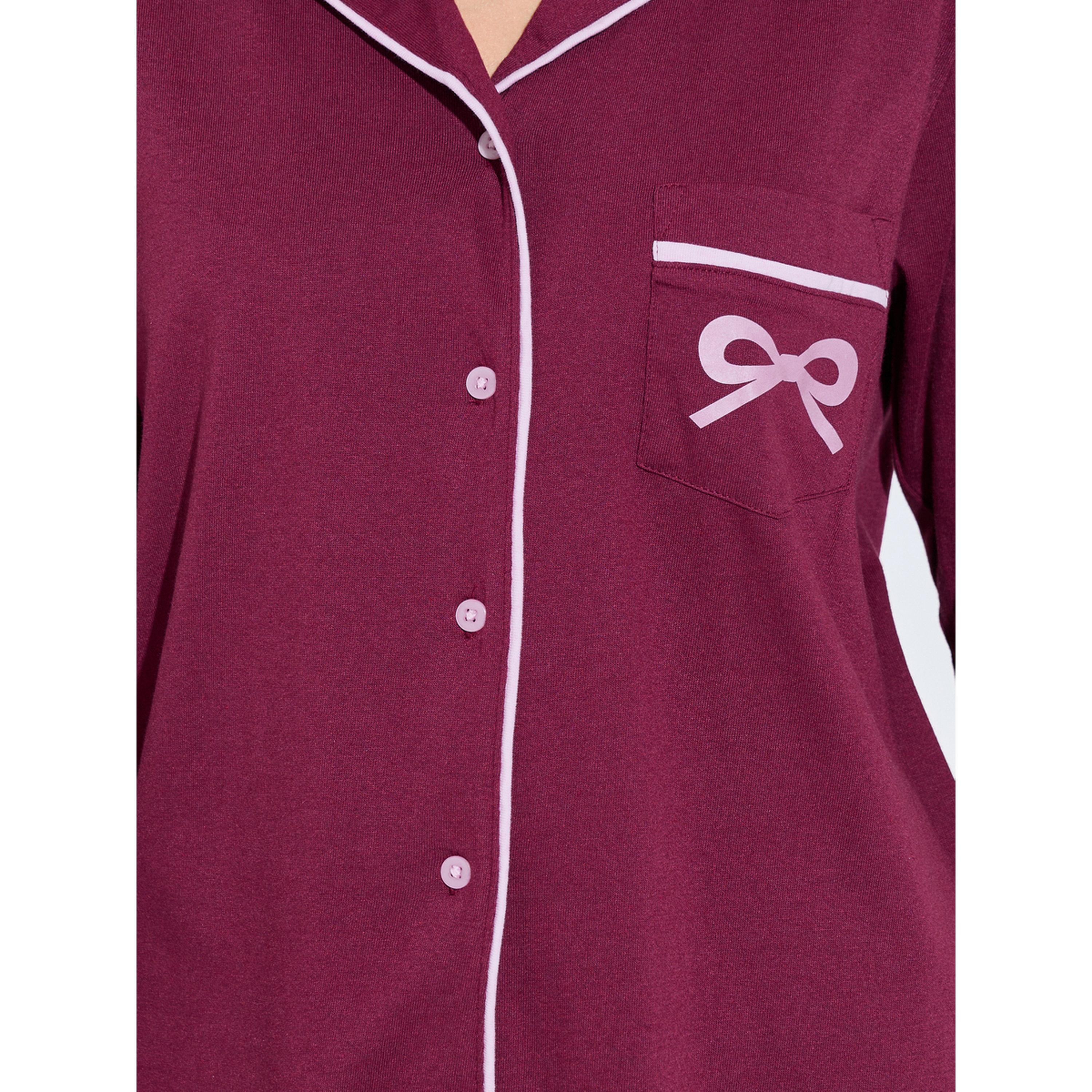 طقم بيجاما وقميص بحواف متناسقة وطبعة فيونكة-women-clothing-nightwear-pyjamas-longsets-image-5