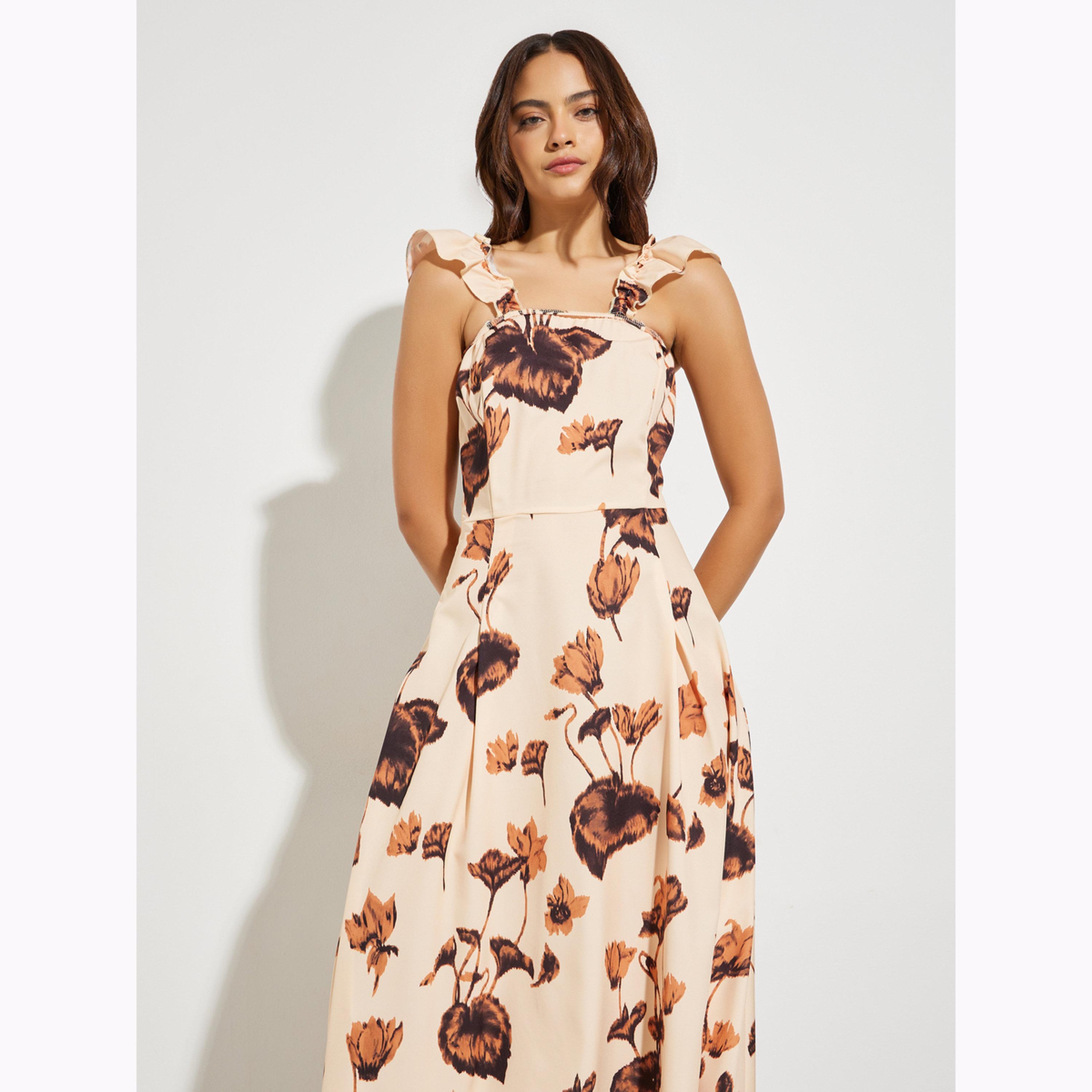 Styli Beige Floral Print Maxi Dress-women-clothing-dresses-image-2