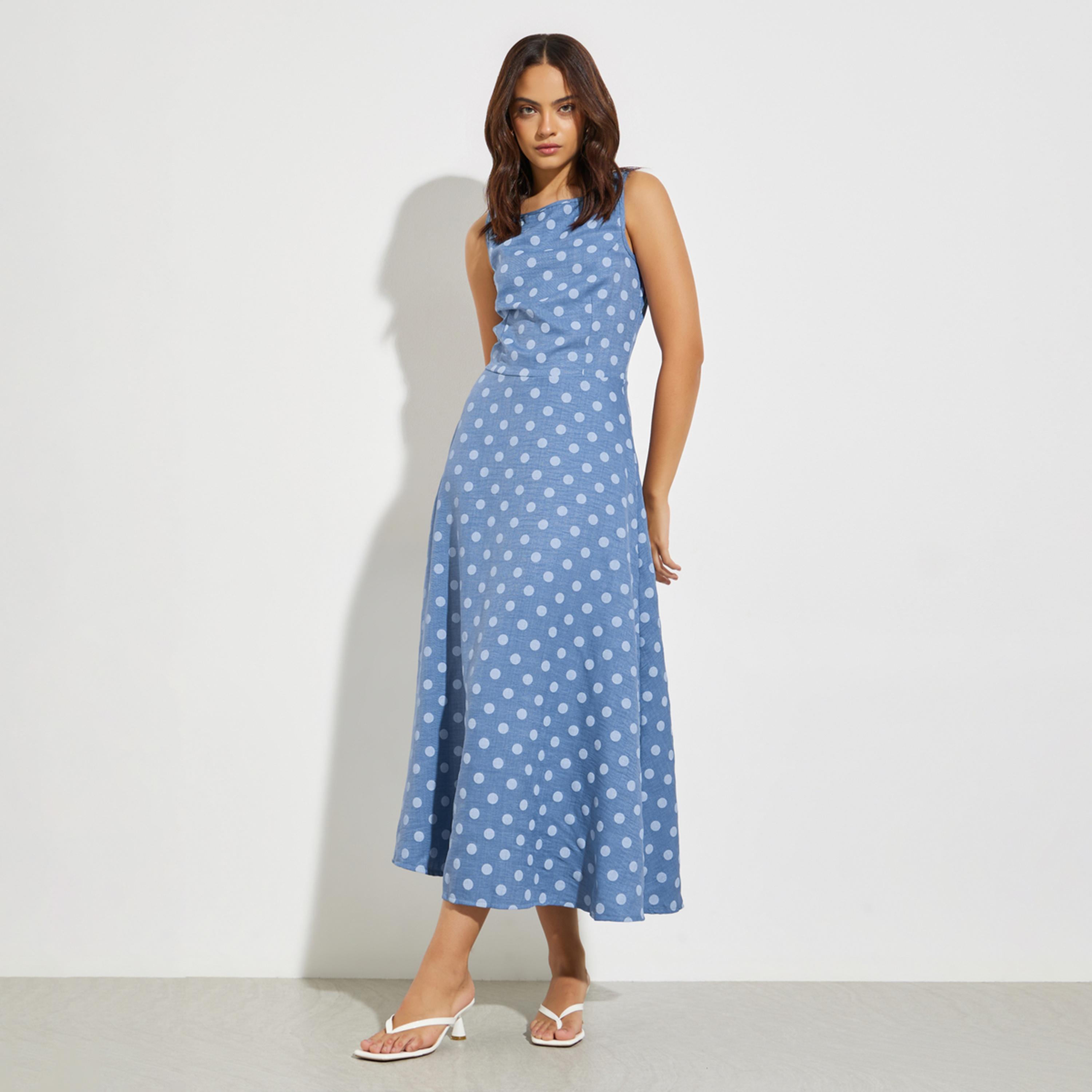 Styli Blue Polka Dot Print Midi Dress-women-clothing-dresses-image-1
