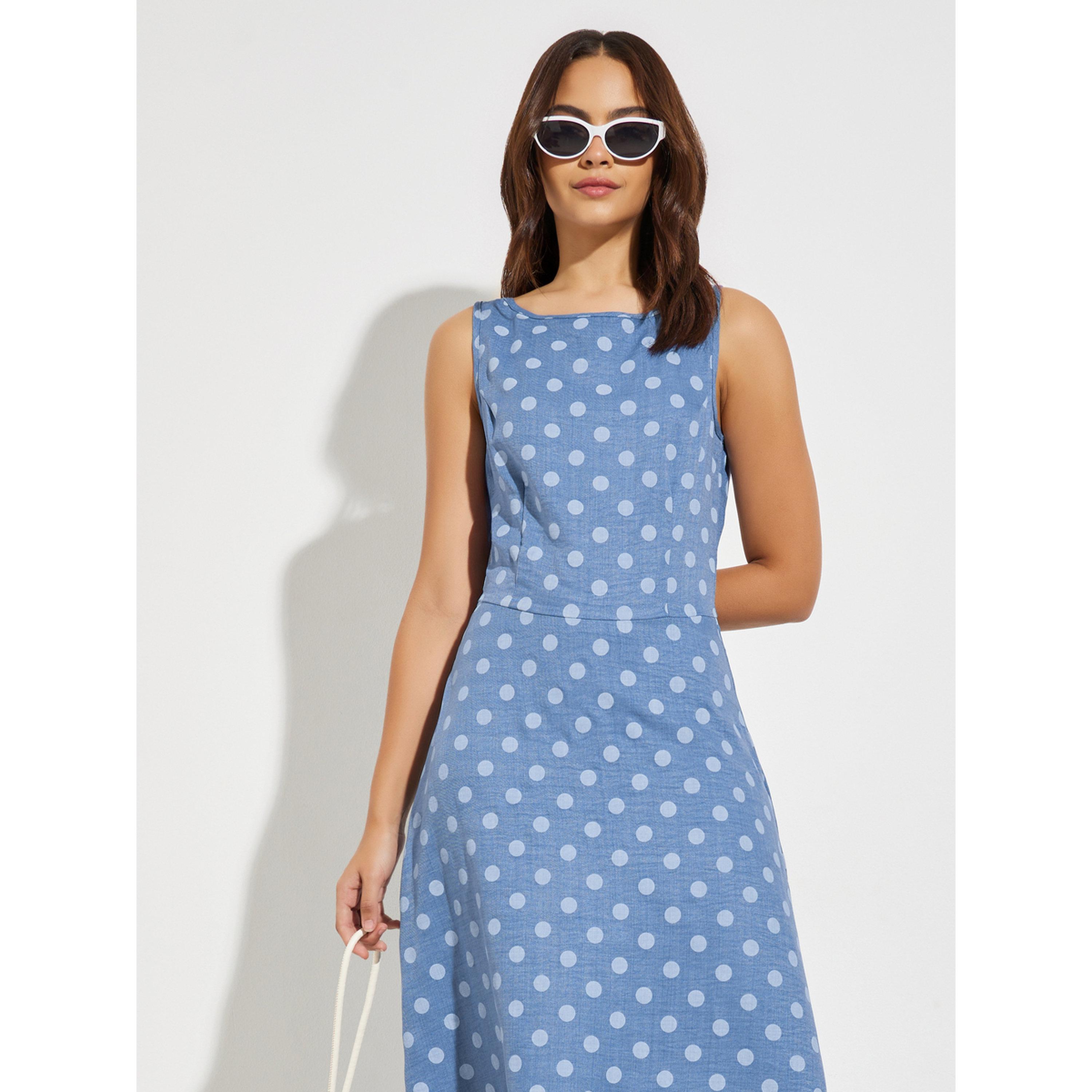 Styli Blue Polka Dot Print Midi Dress-women-clothing-dresses-image-2