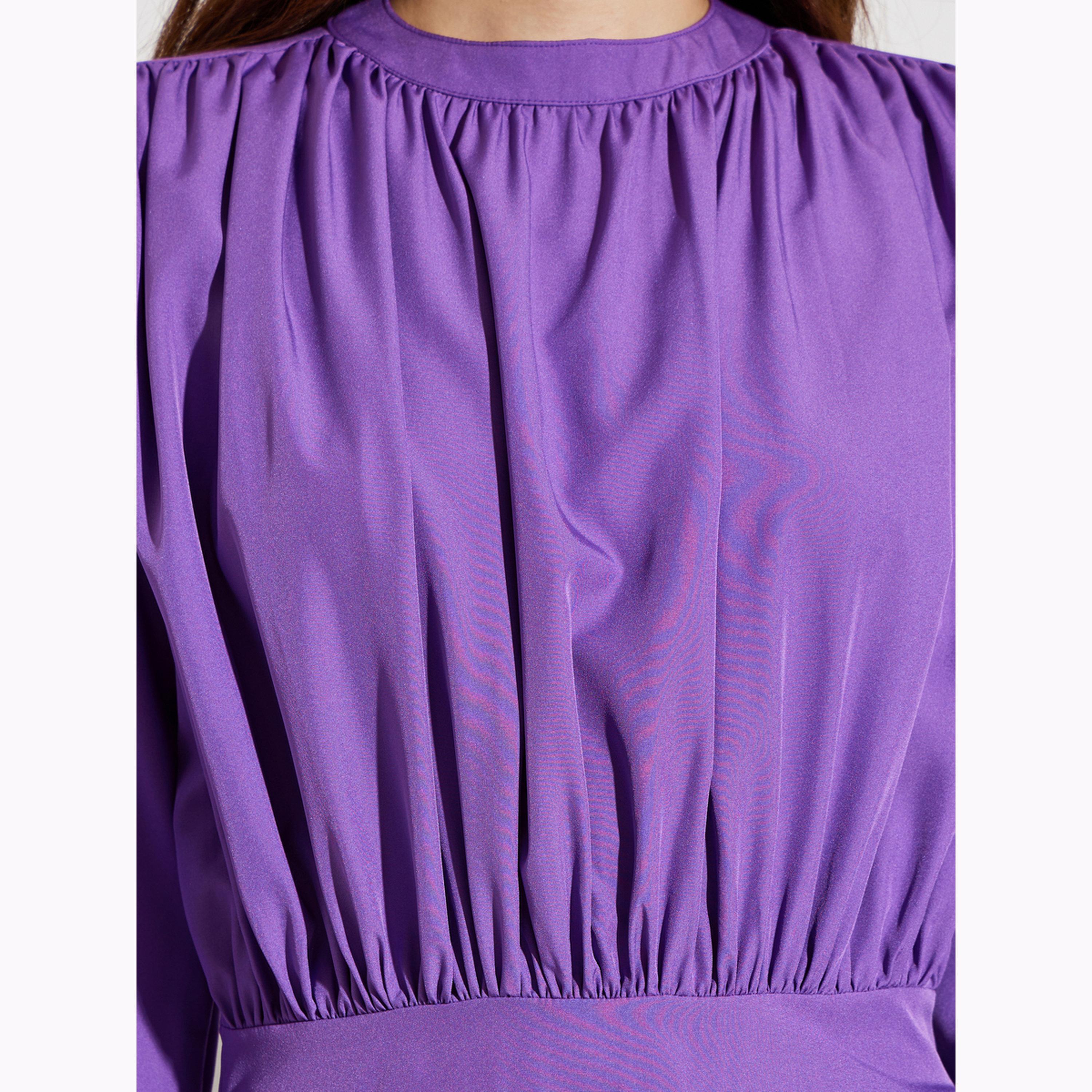 Styli Purple Fold Pleat Yoke A-Line Midi Dress-women-clothing-dresses-image-5
