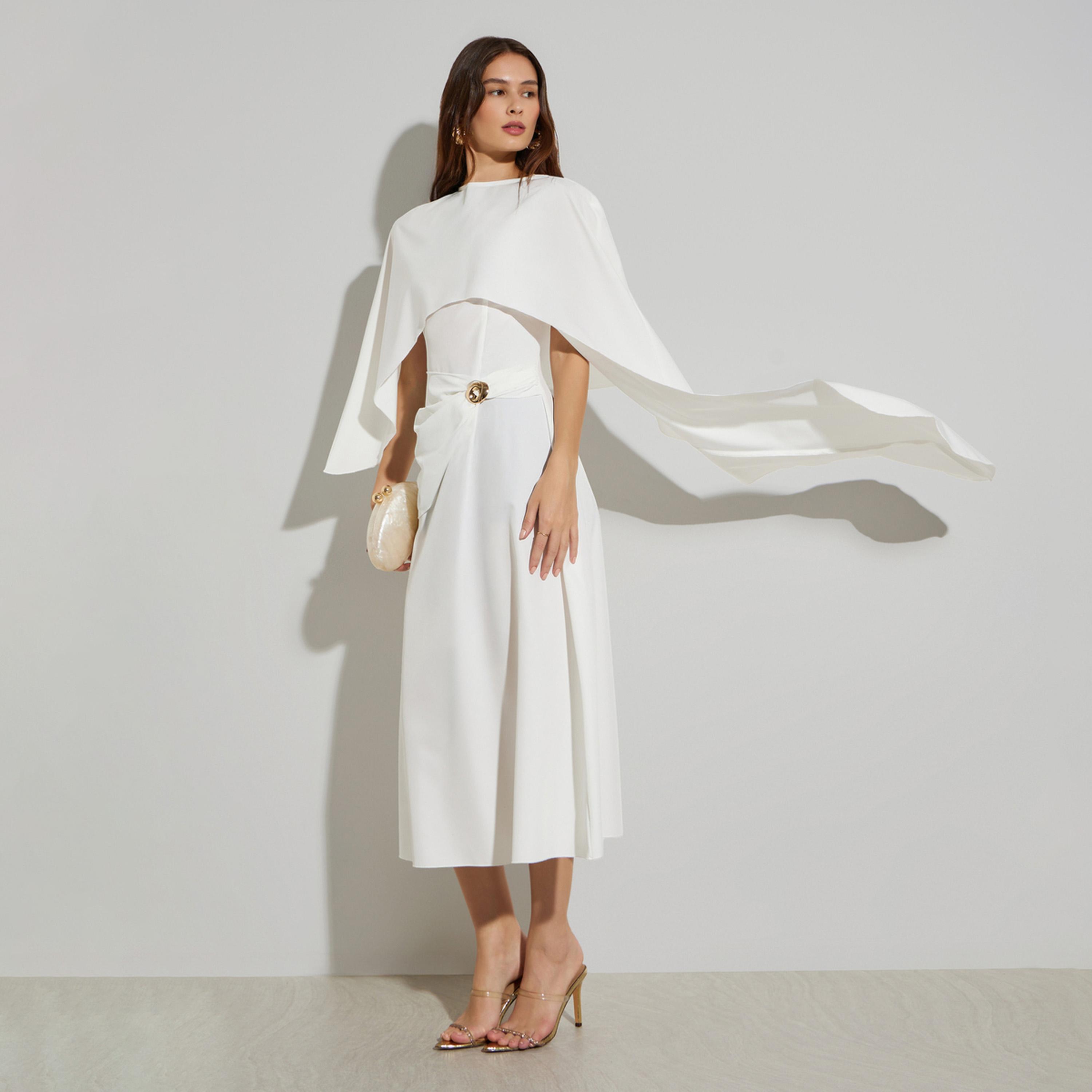 فستان ميدي بحافة واسعة وأكمام كاب-women-clothing-dresses-image-1