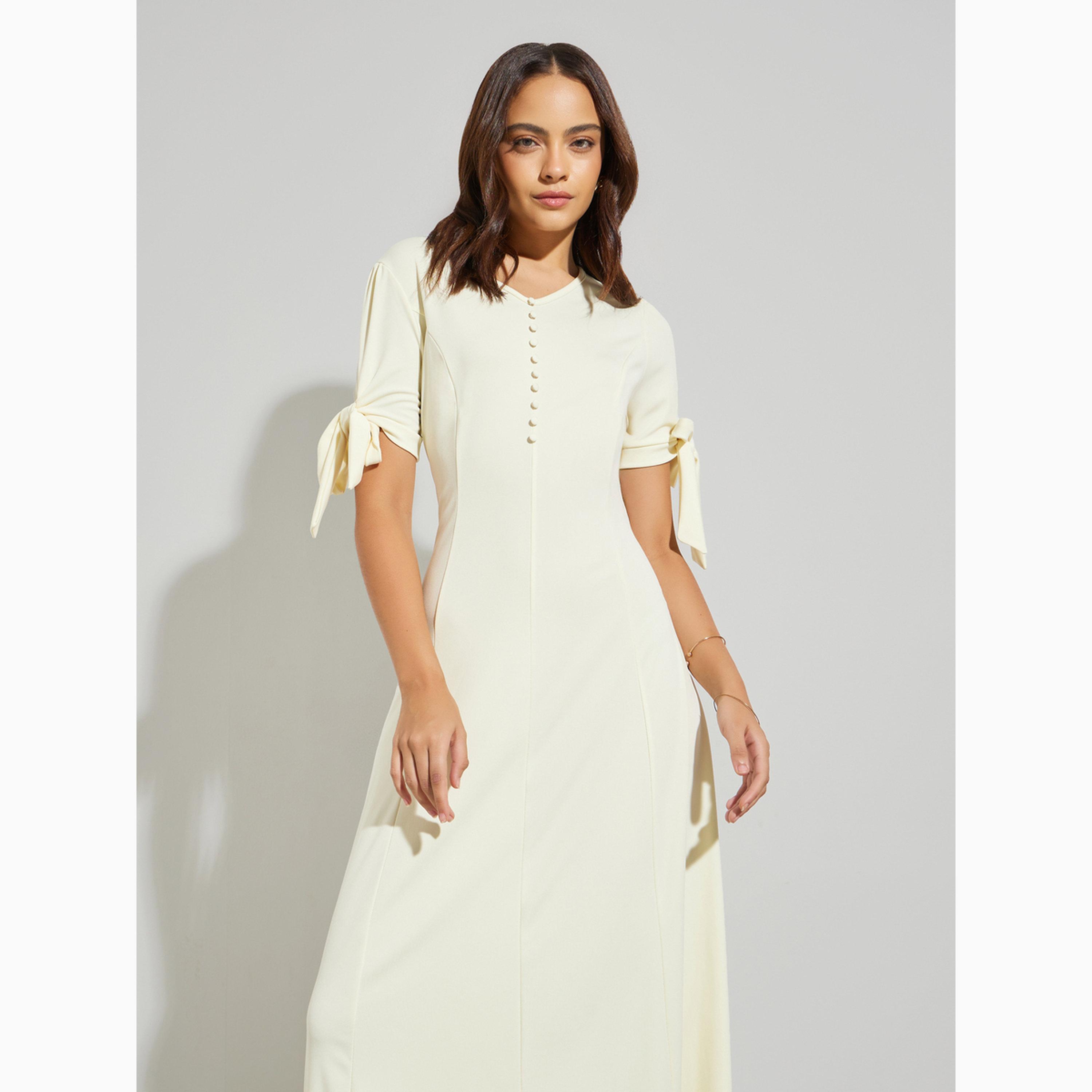 فستان طويل سادة بأكمام ربط-women-clothing-dresses-image-2