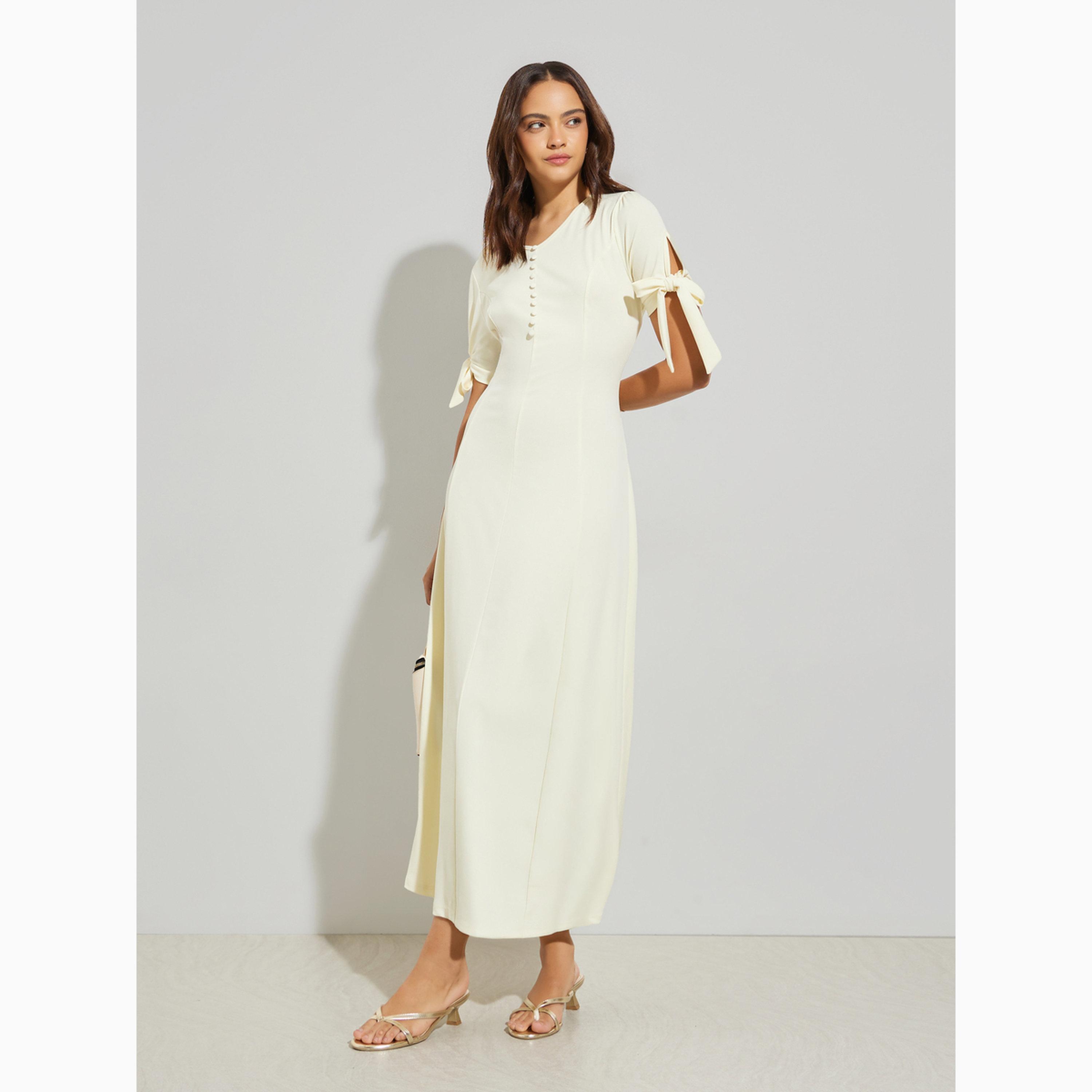 فستان طويل سادة بأكمام ربط-women-clothing-dresses-image-3