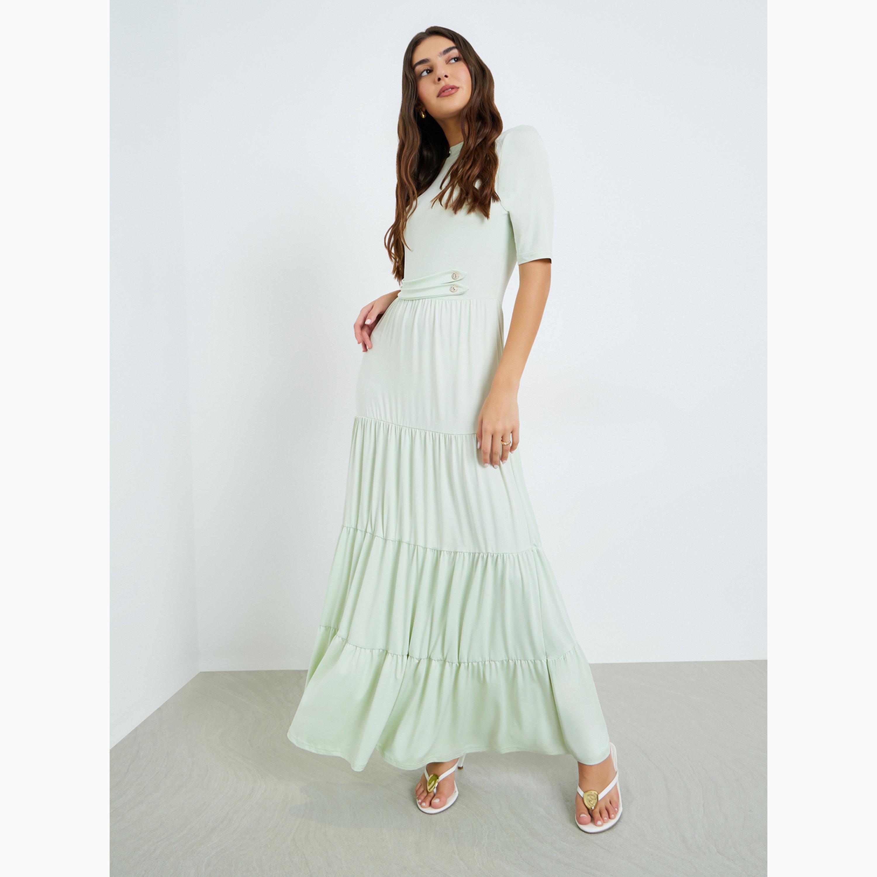 فستان طويل بتصميم متعدد الطبقات وأكمام قصيرة-women-clothing-dresses-image-3