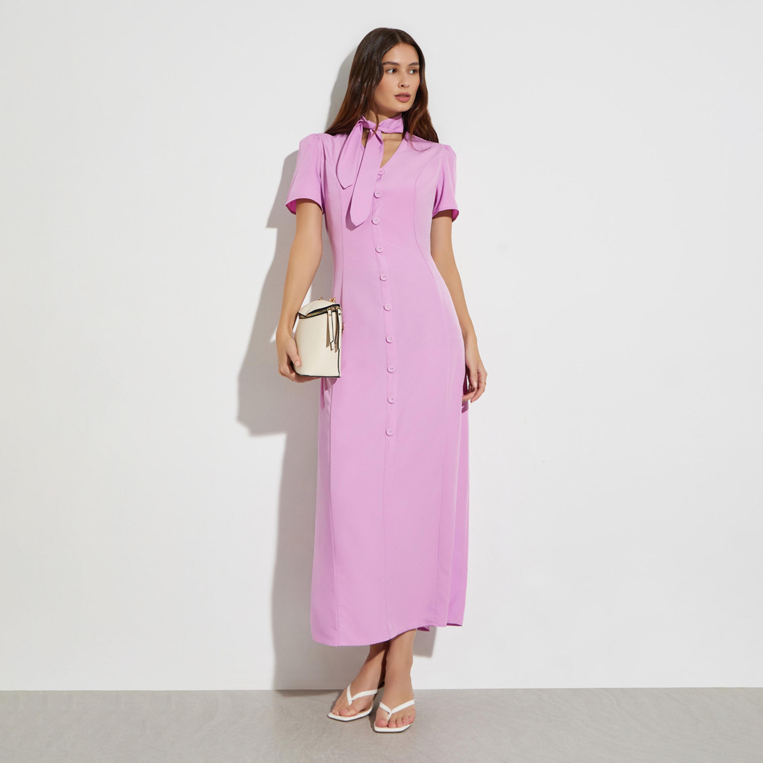 Styli Lilac Tie-Neck Detail Maxi Dress-women-clothing-dresses-image-1