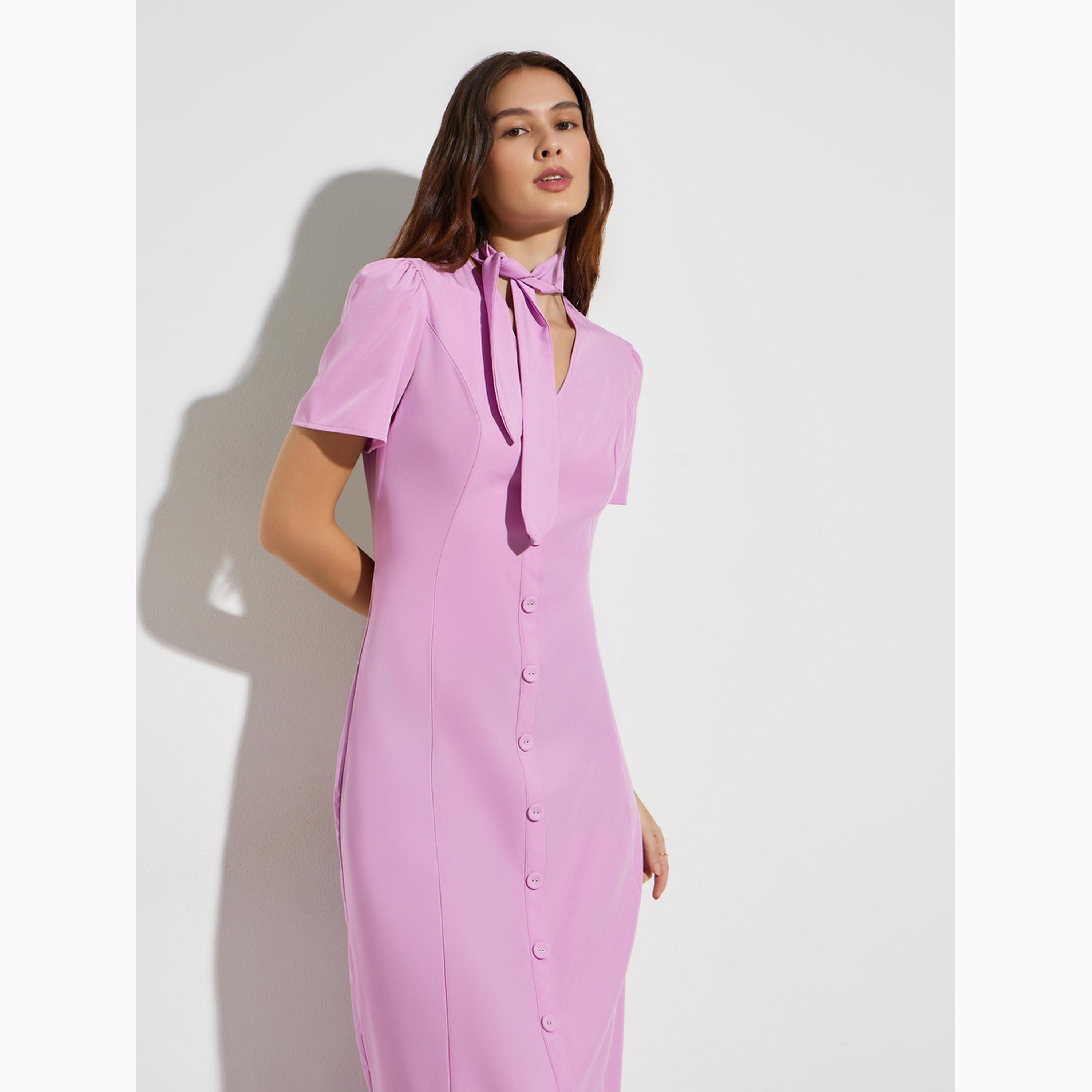 فستان طويل بتفاصيل رباط ياقة-women-clothing-dresses-image-2