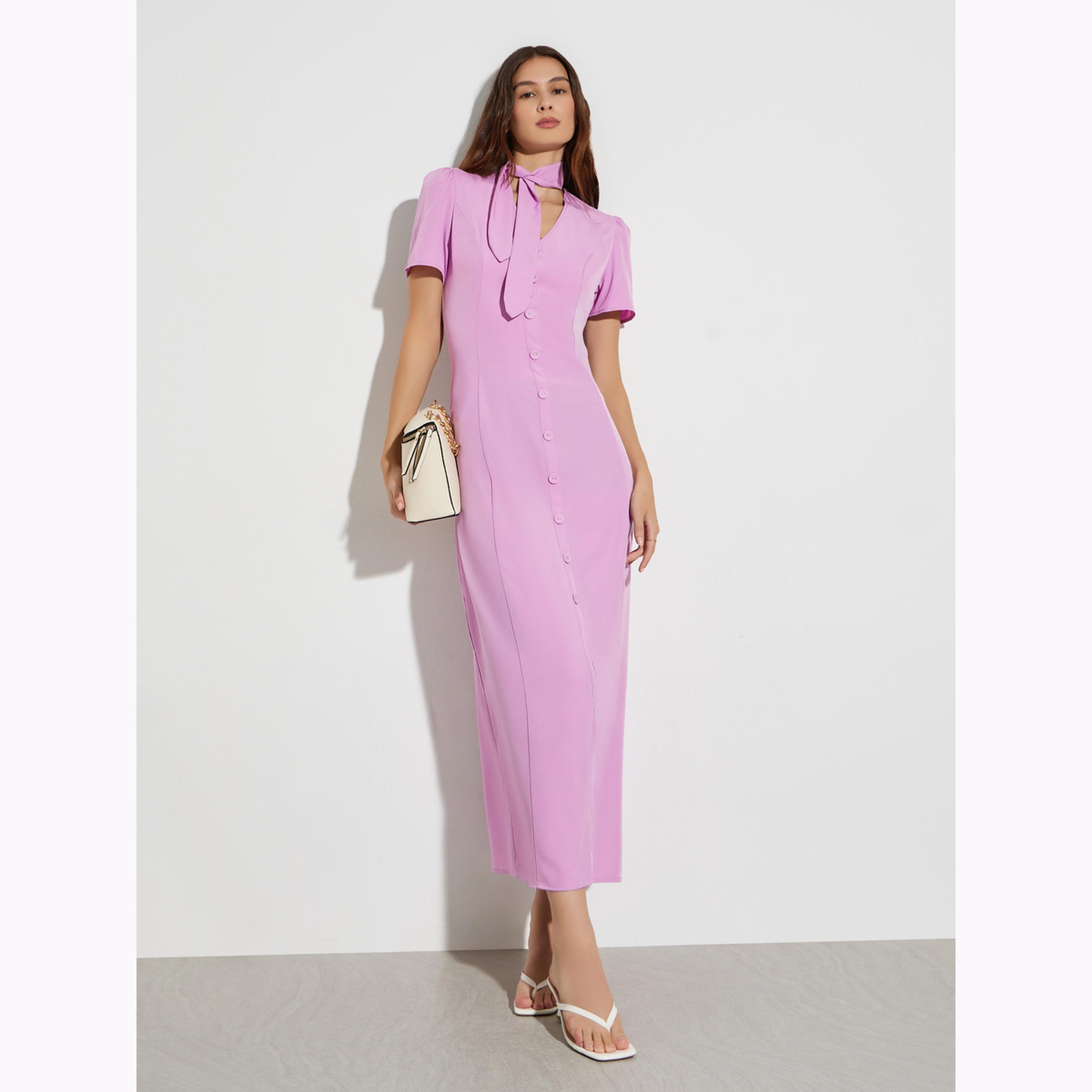 فستان طويل بتفاصيل رباط ياقة-women-clothing-dresses-image-3