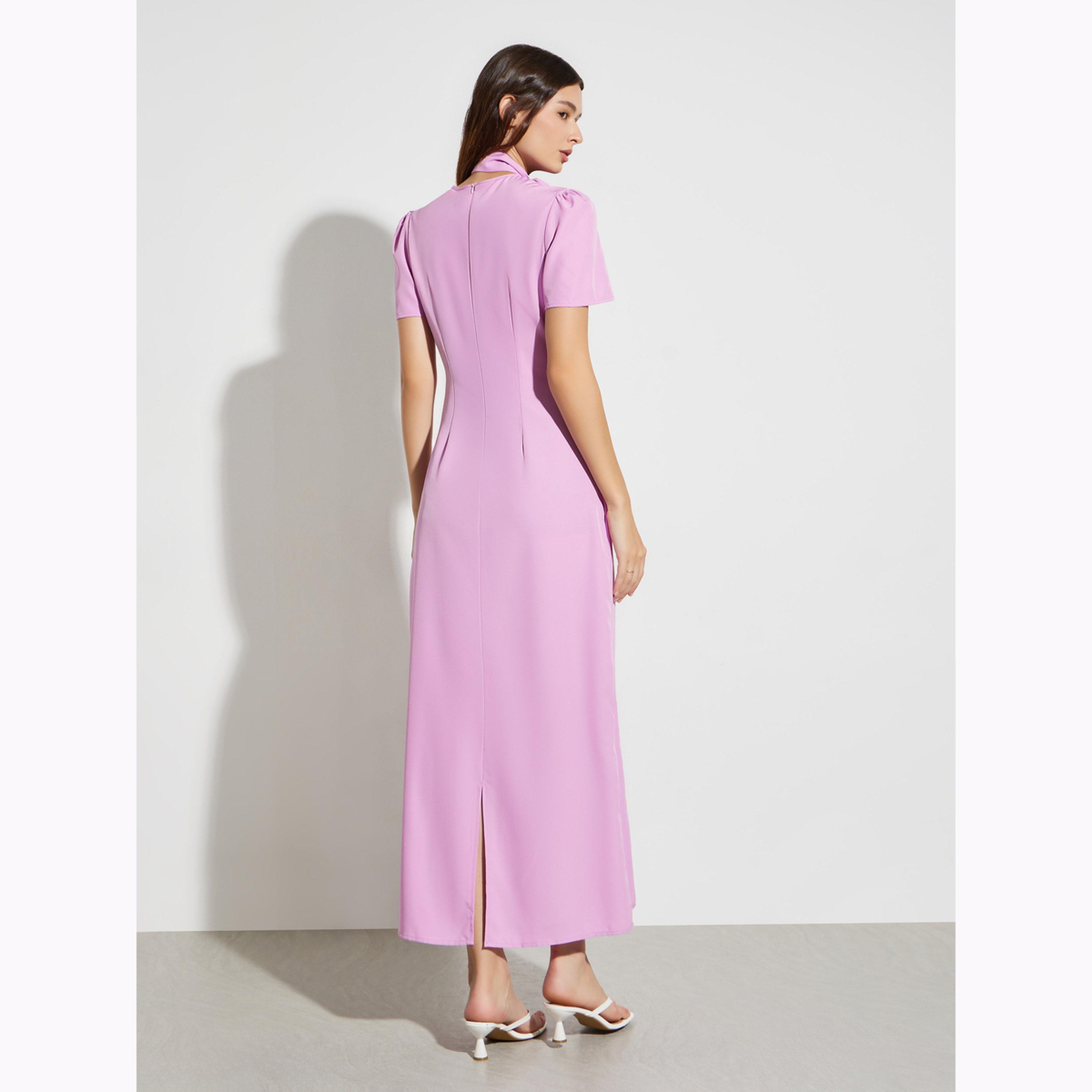 Styli Lilac Tie-Neck Detail Maxi Dress-women-clothing-dresses-image-4