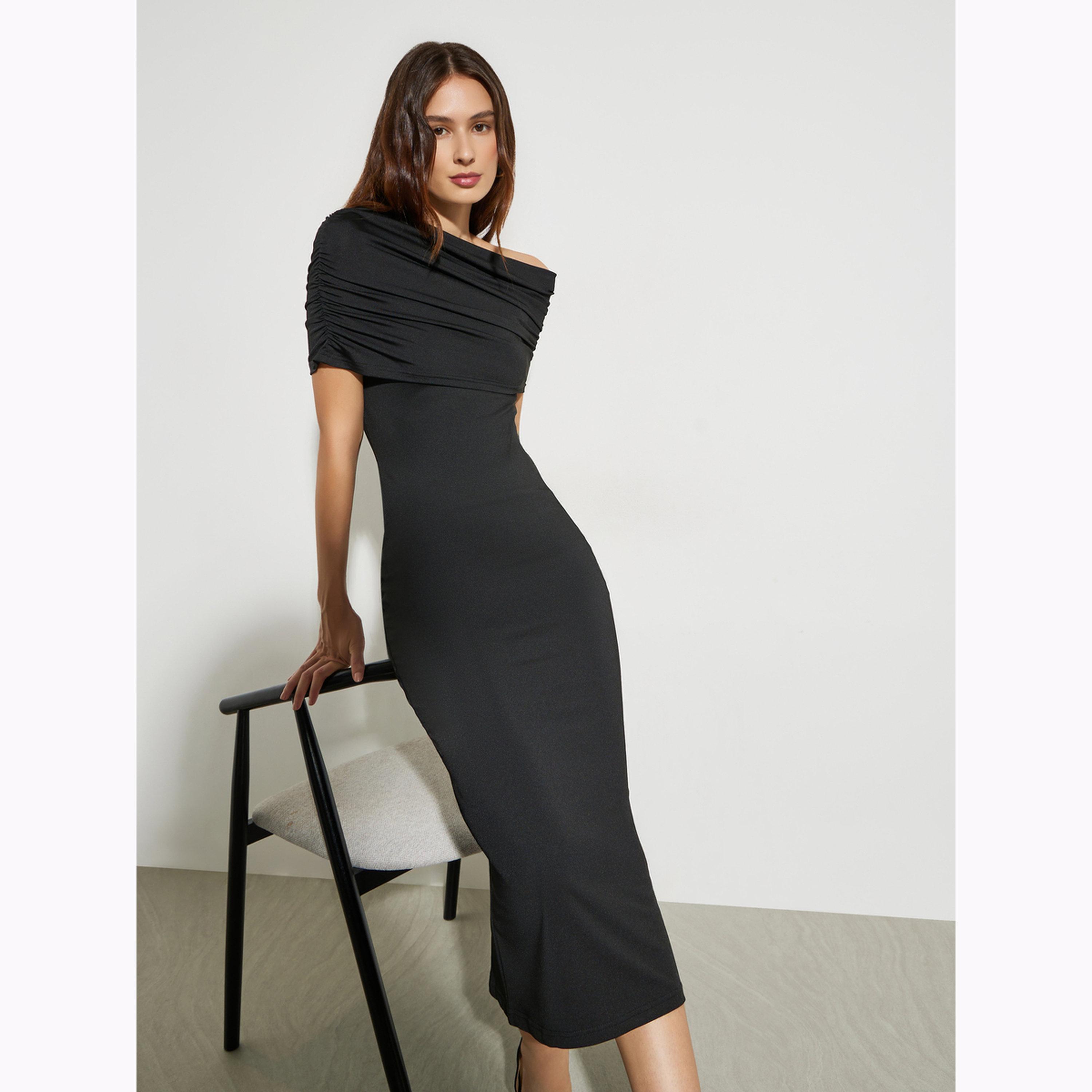 Styli Black Off-Shoulder Bodycon Midi Dress-women-clothing-dresses-image-2
