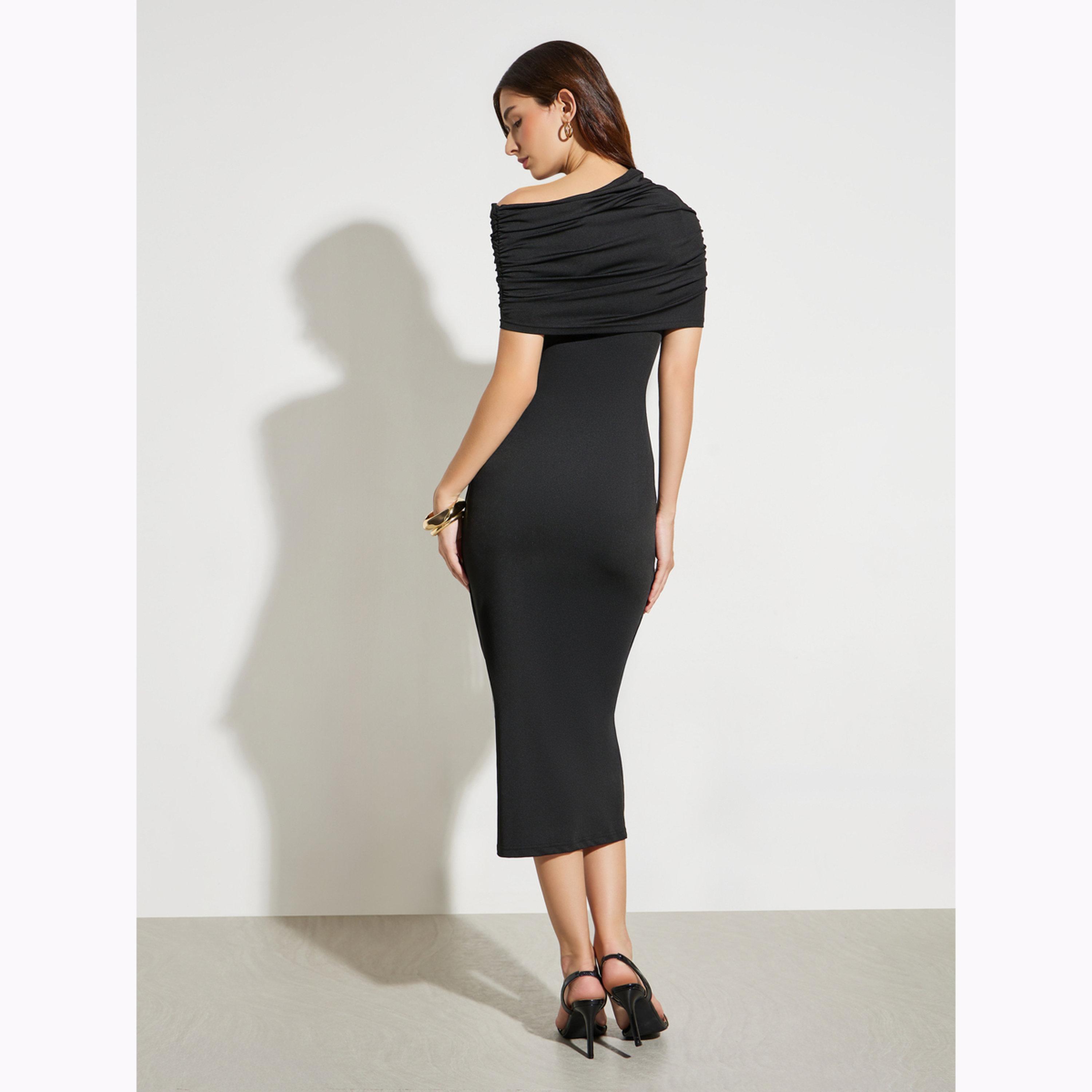 Styli Black Off-Shoulder Bodycon Midi Dress-women-clothing-dresses-image-4
