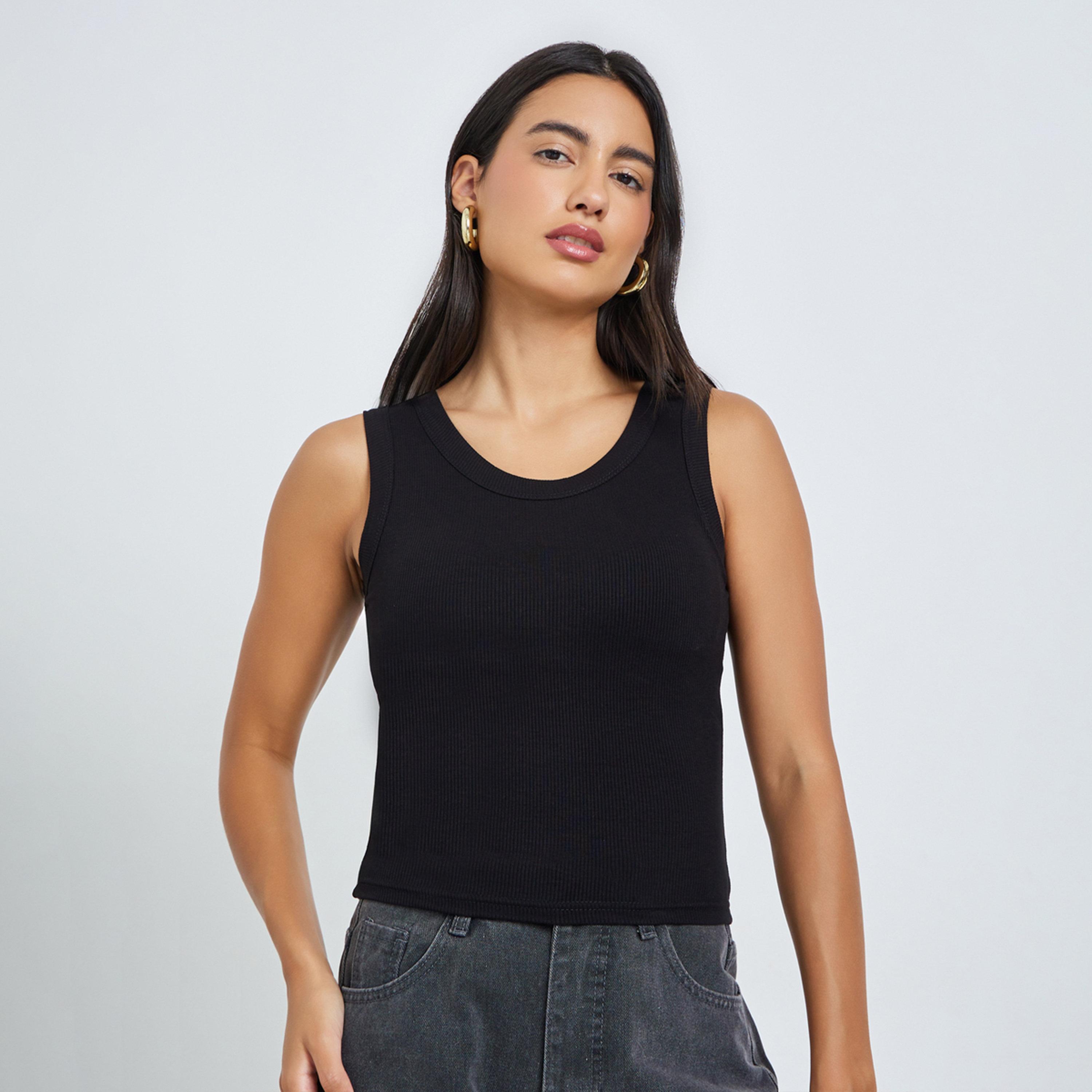 Styli Black Solid Padded Cami-women-clothing-shirtsandblouses-blouses-image-1
