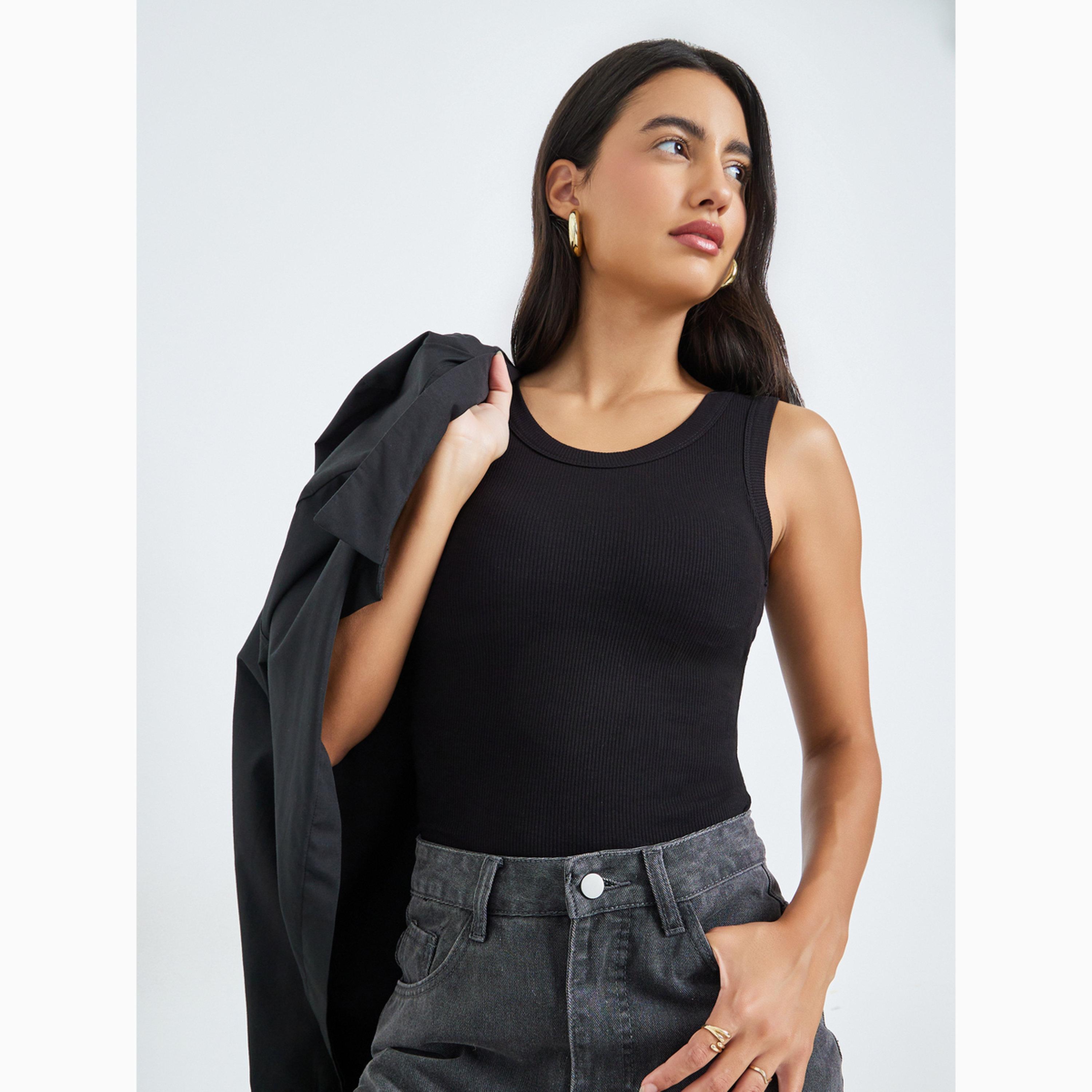 Styli Black Solid Padded Cami-women-clothing-shirtsandblouses-blouses-image-3