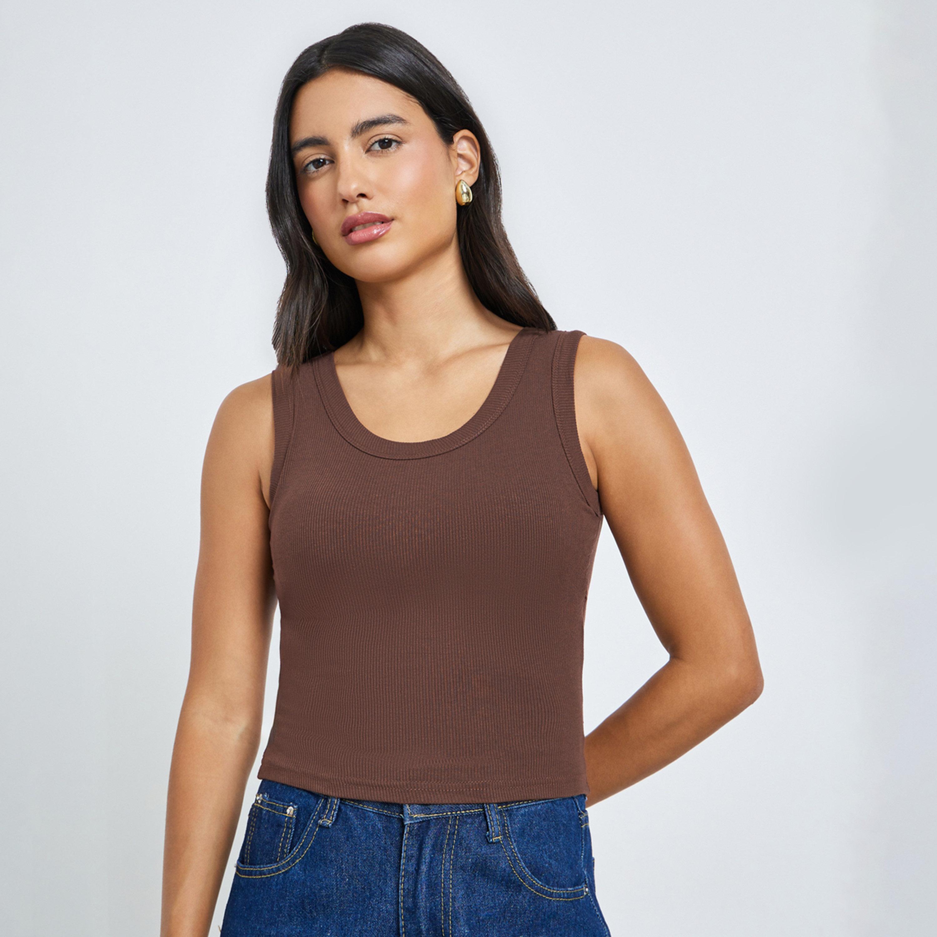 توب كامي بني سادة مبطن-women-clothing-shirtsandblouses-blouses-image-1