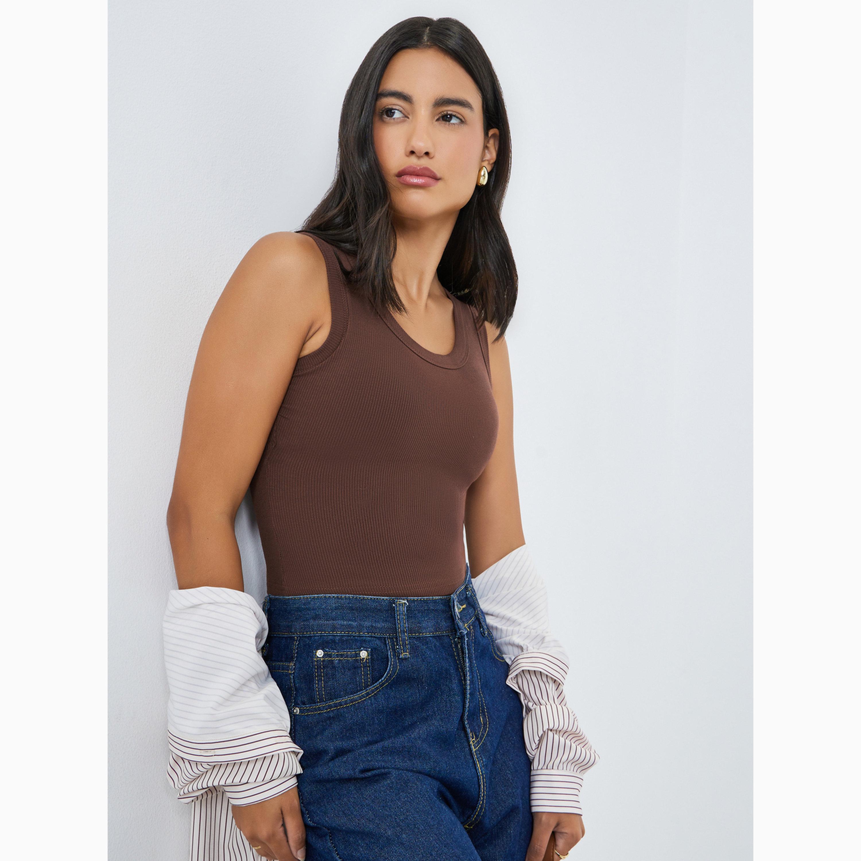 Styli Brown Solid Padded Cami-women-clothing-shirtsandblouses-blouses-image-3