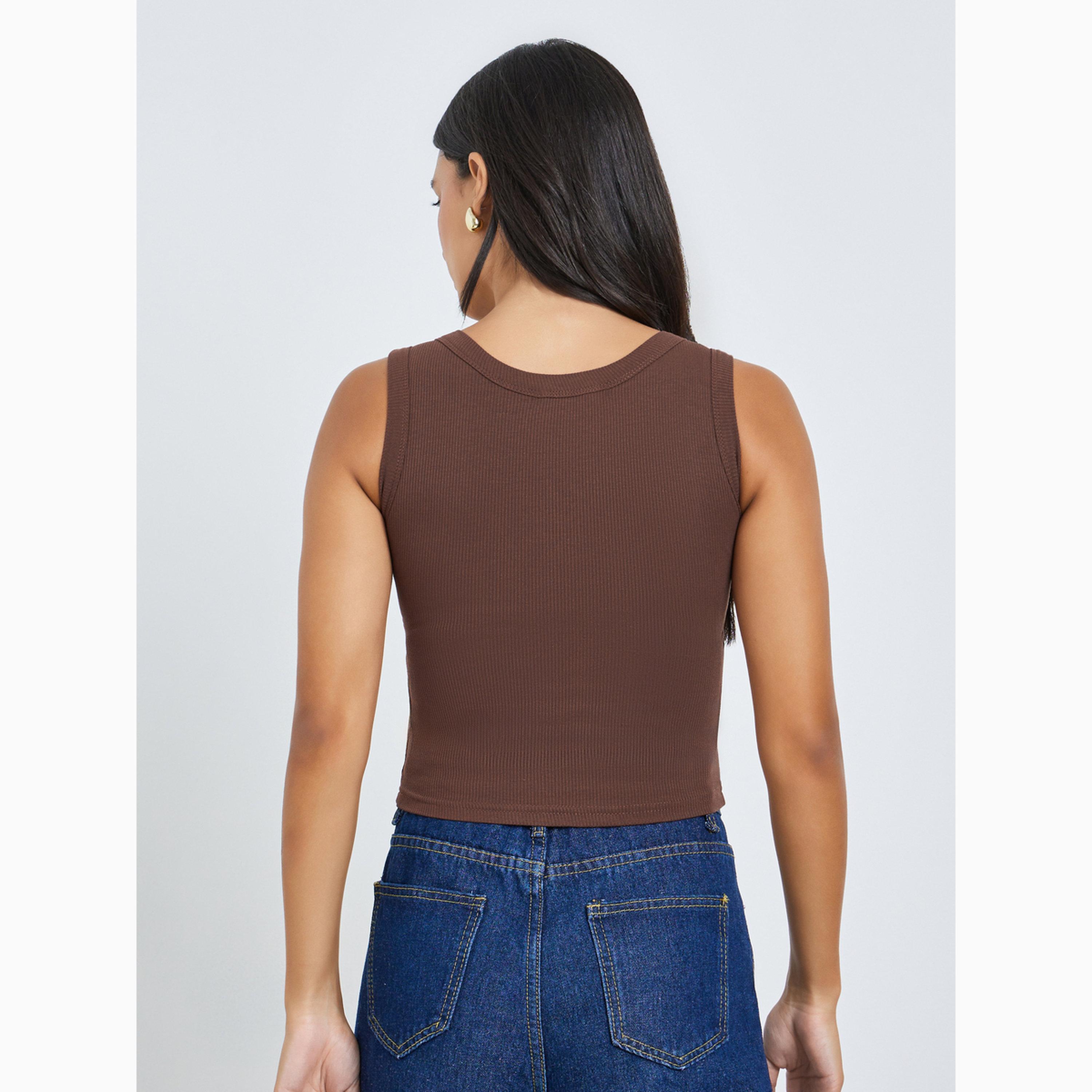 Styli Brown Solid Padded Cami-women-clothing-shirtsandblouses-blouses-image-5