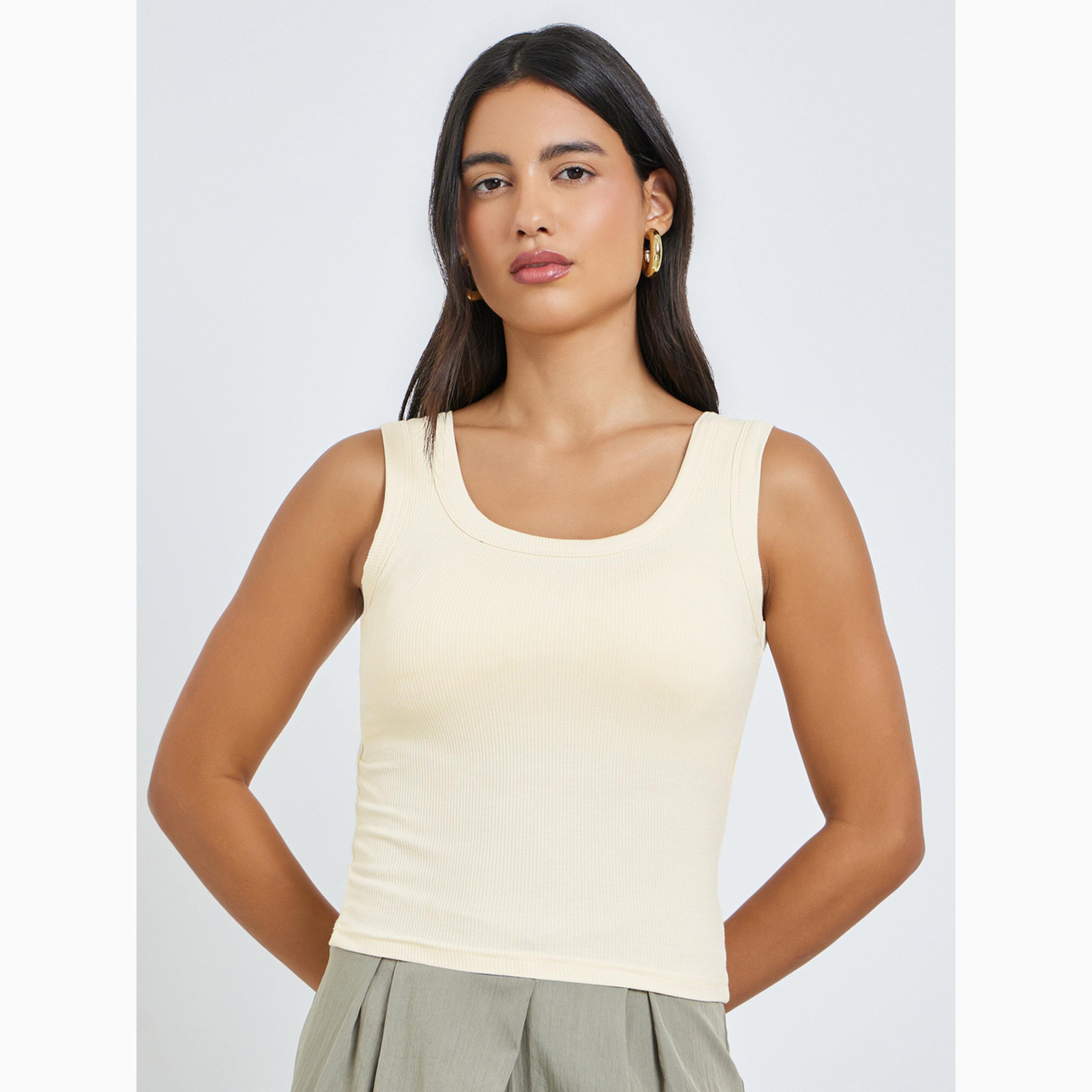 Styli Cream Solid Padded Tank-women-clothing-shirtsandblouses-blouses-image-1
